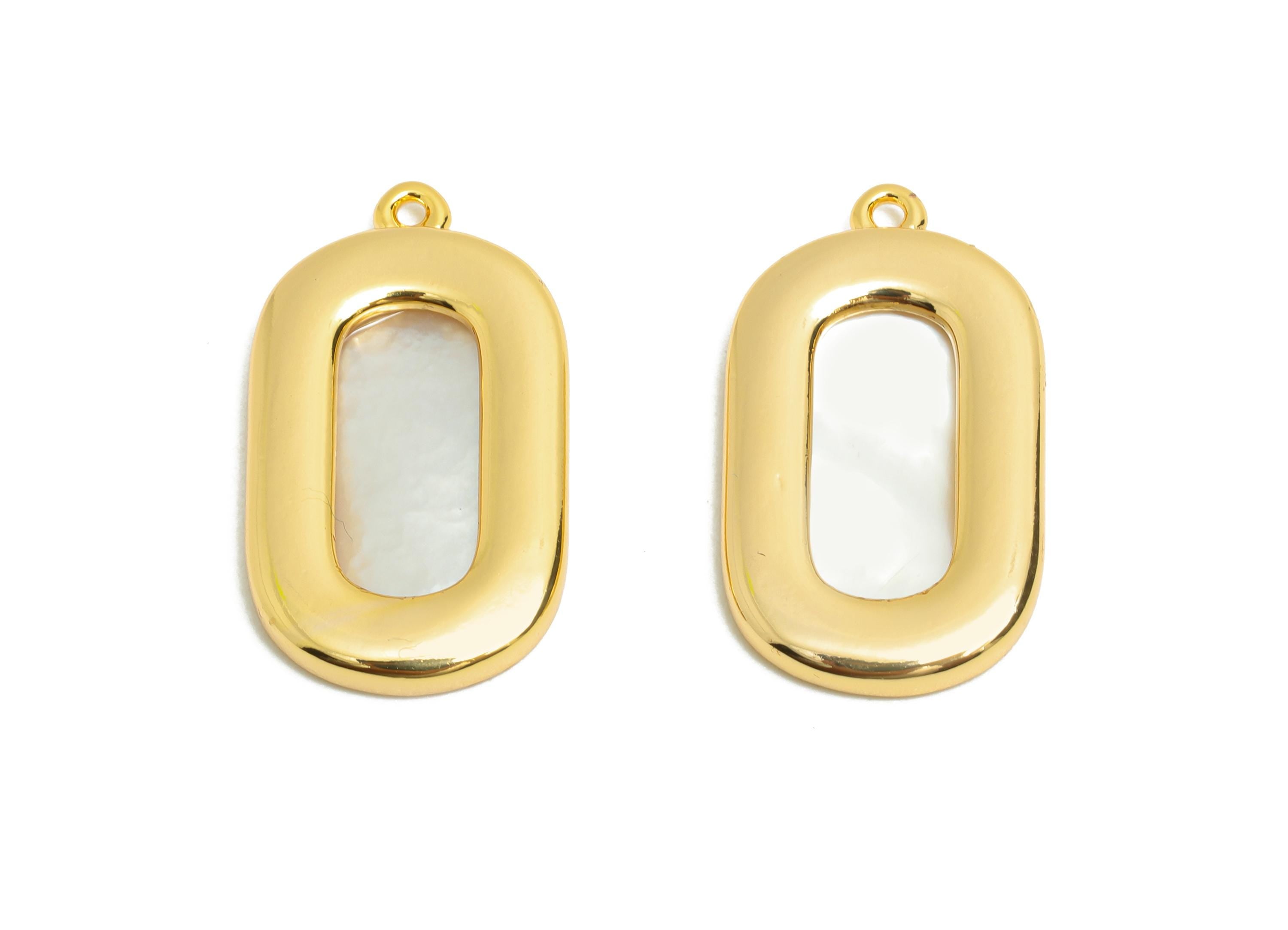 Oval Rectangle Shell Charm - Brass Frame Geometric Shell Pendant - Modern Gold Charm for Necklace - 18K Gold Plated - 22.7x13x2mm - RGP10841 - DOMEDBAZAAR