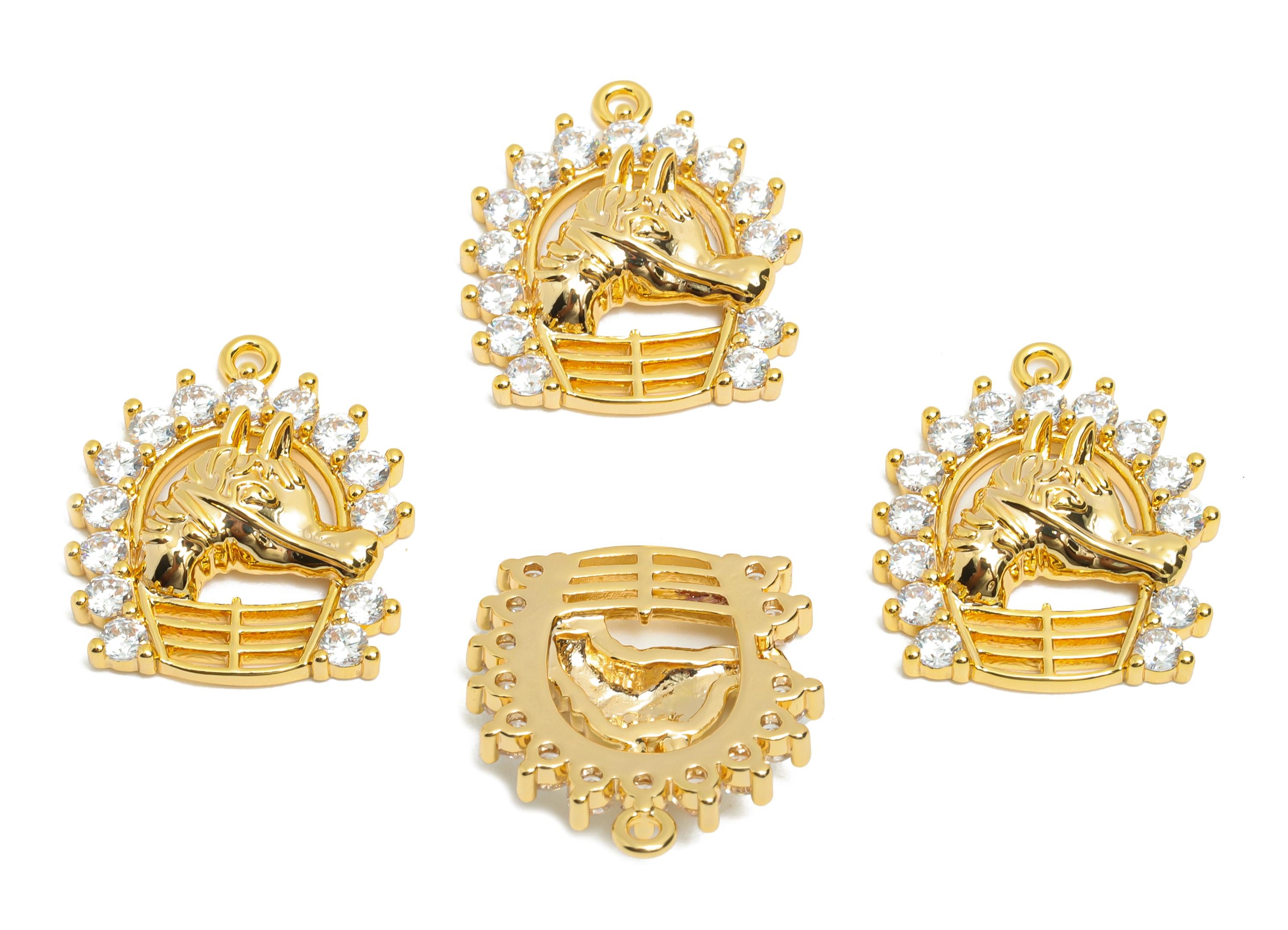 Dainty Horse Pendant - Brass Zircon Equestrian Pendant - 18K Real Gold Plating - Glittering Horse Charm for DIY Jewelry - 18x16x3mm-RGP10832 - DOMEDBAZAAR