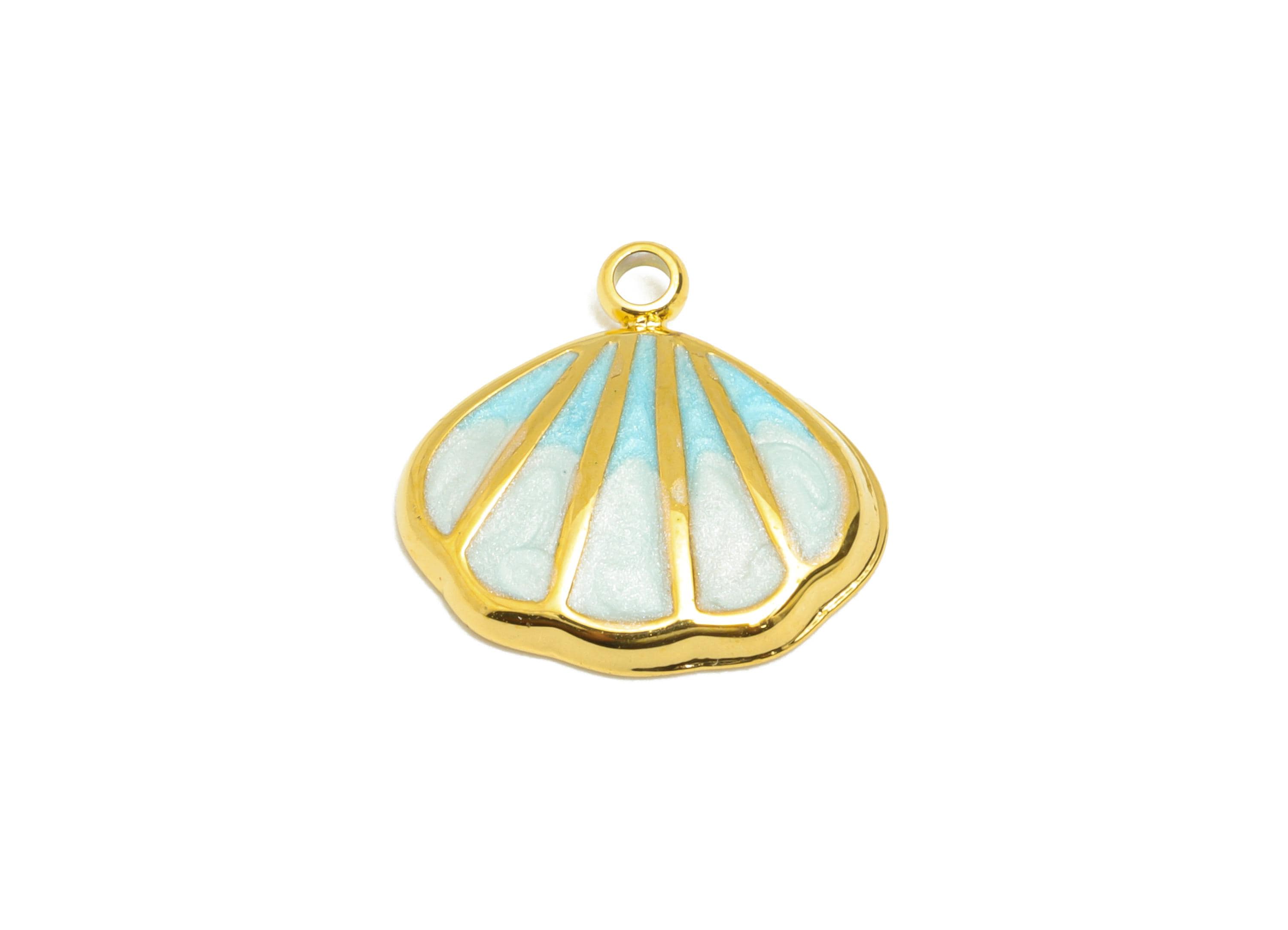 Steel Shell Charms - Refined Enamel Shell Pendant - Artistic Marine Life Pendant for DIY - Gold Tone Vacuum Plated - 13x12.88x2.3mm - SS1505 - DOMEDBAZAAR