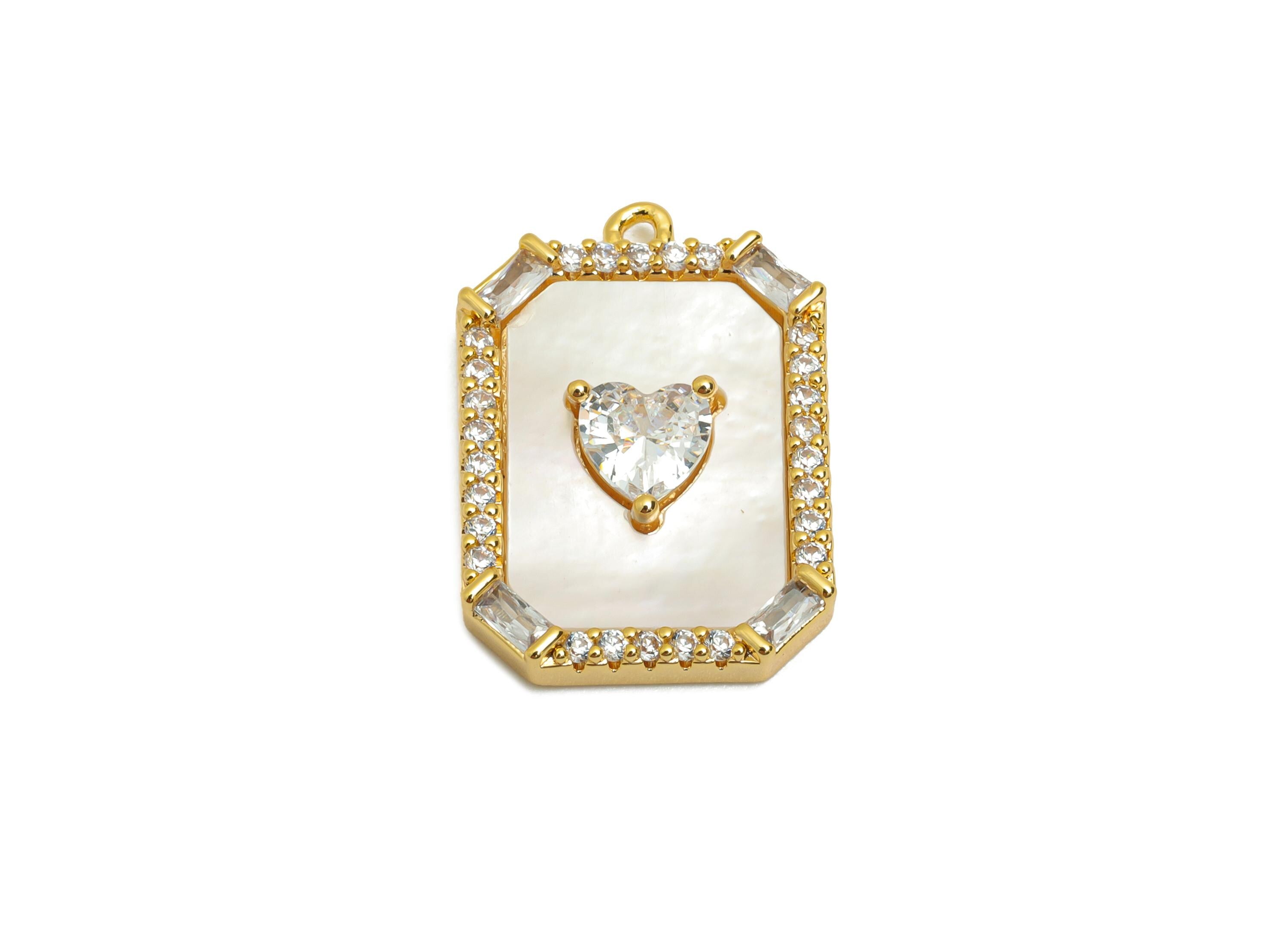 Elegant Cubic Zircon Heart Pendant - Brass Zircon Shell Custom Jewelry for DIY Necklaces - 18K Real Gold Plating - 20x14x3.4mm - RGP10837 - DOMEDBAZAAR