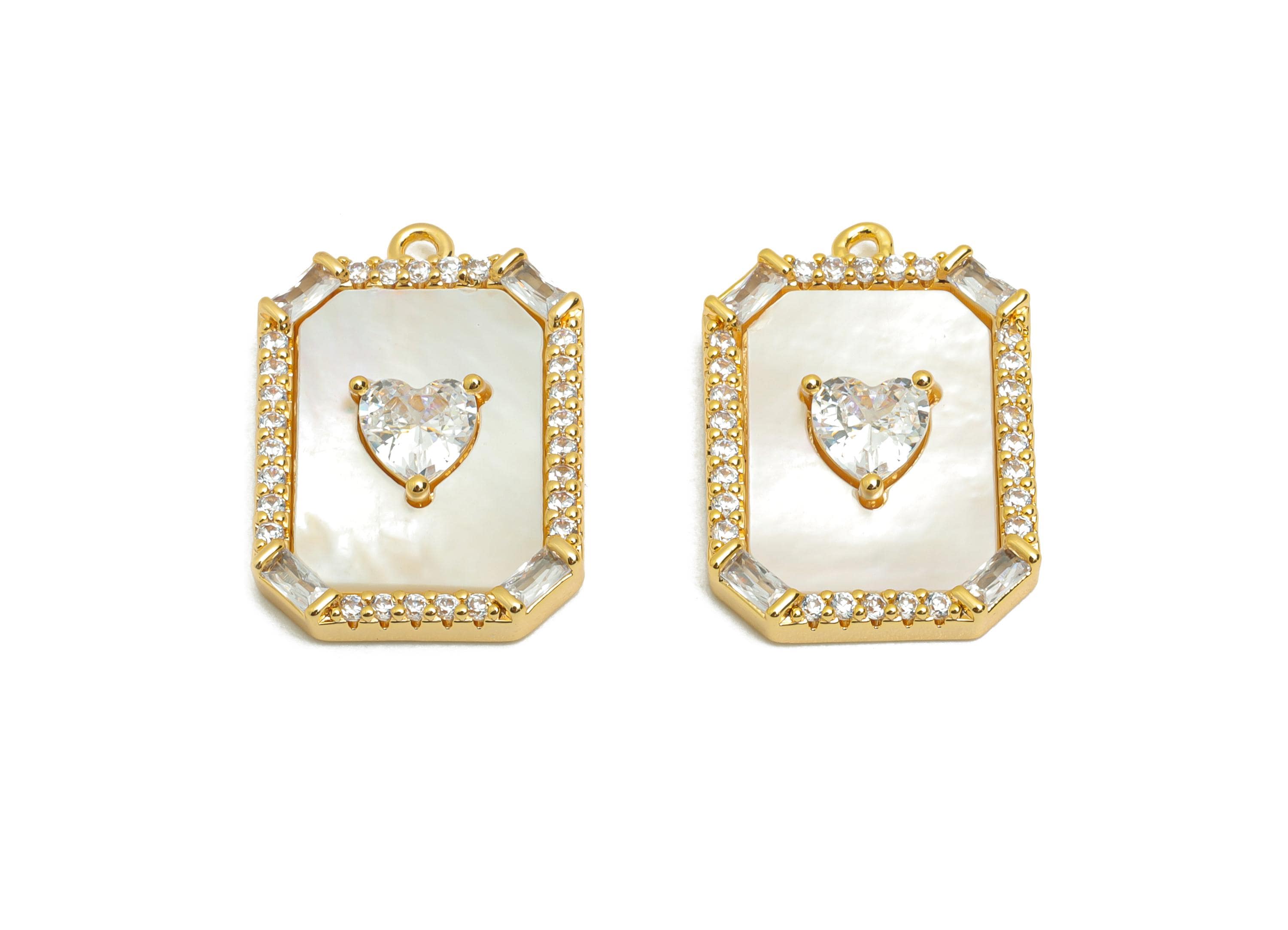 Elegant Cubic Zircon Heart Pendant - Brass Zircon Shell Custom Jewelry for DIY Necklaces - 18K Real Gold Plating - 20x14x3.4mm - RGP10837 - DOMEDBAZAAR