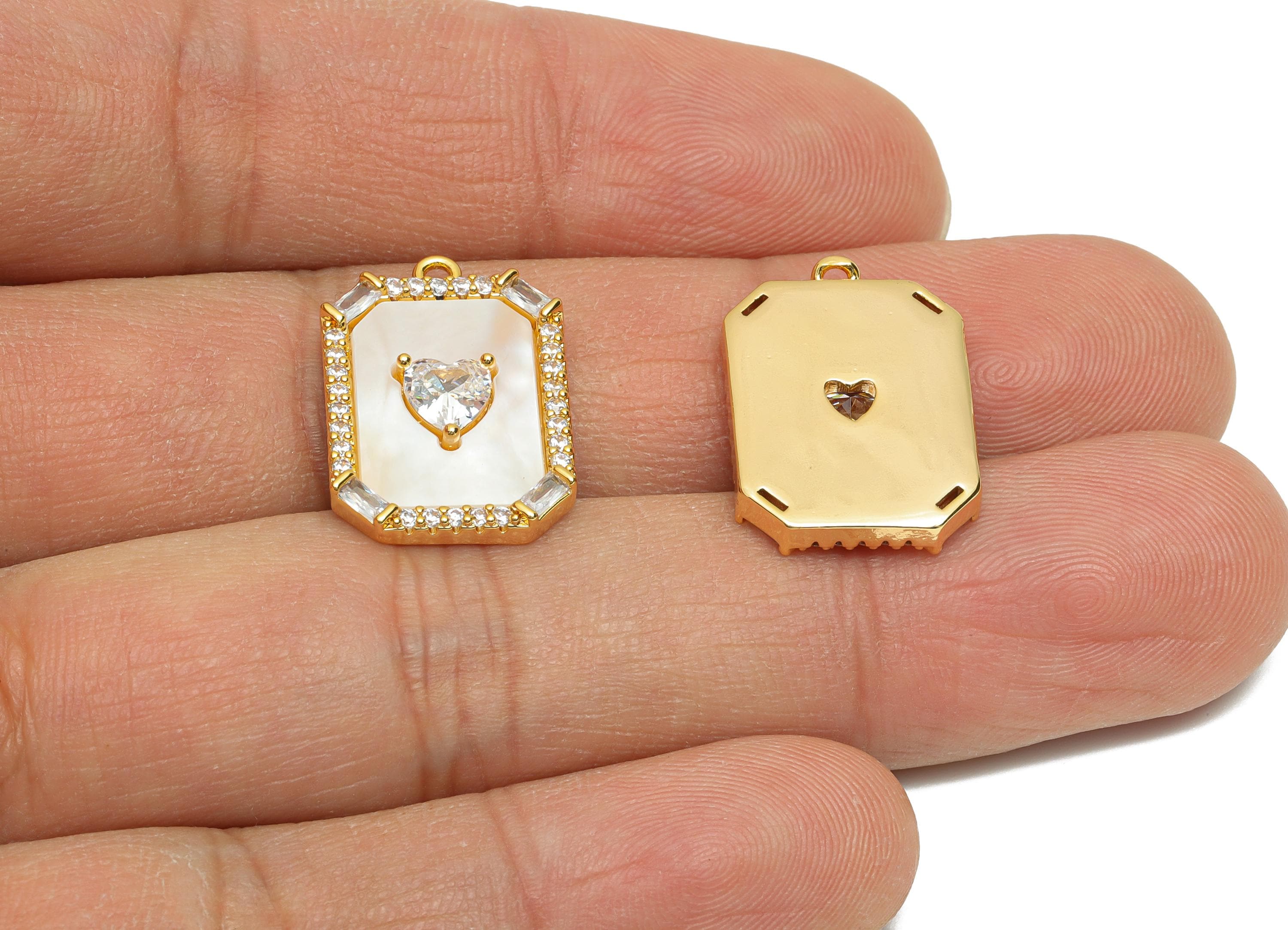 Elegant Cubic Zircon Heart Pendant - Brass Zircon Shell Custom Jewelry for DIY Necklaces - 18K Real Gold Plating - 20x14x3.4mm - RGP10837 - DOMEDBAZAAR