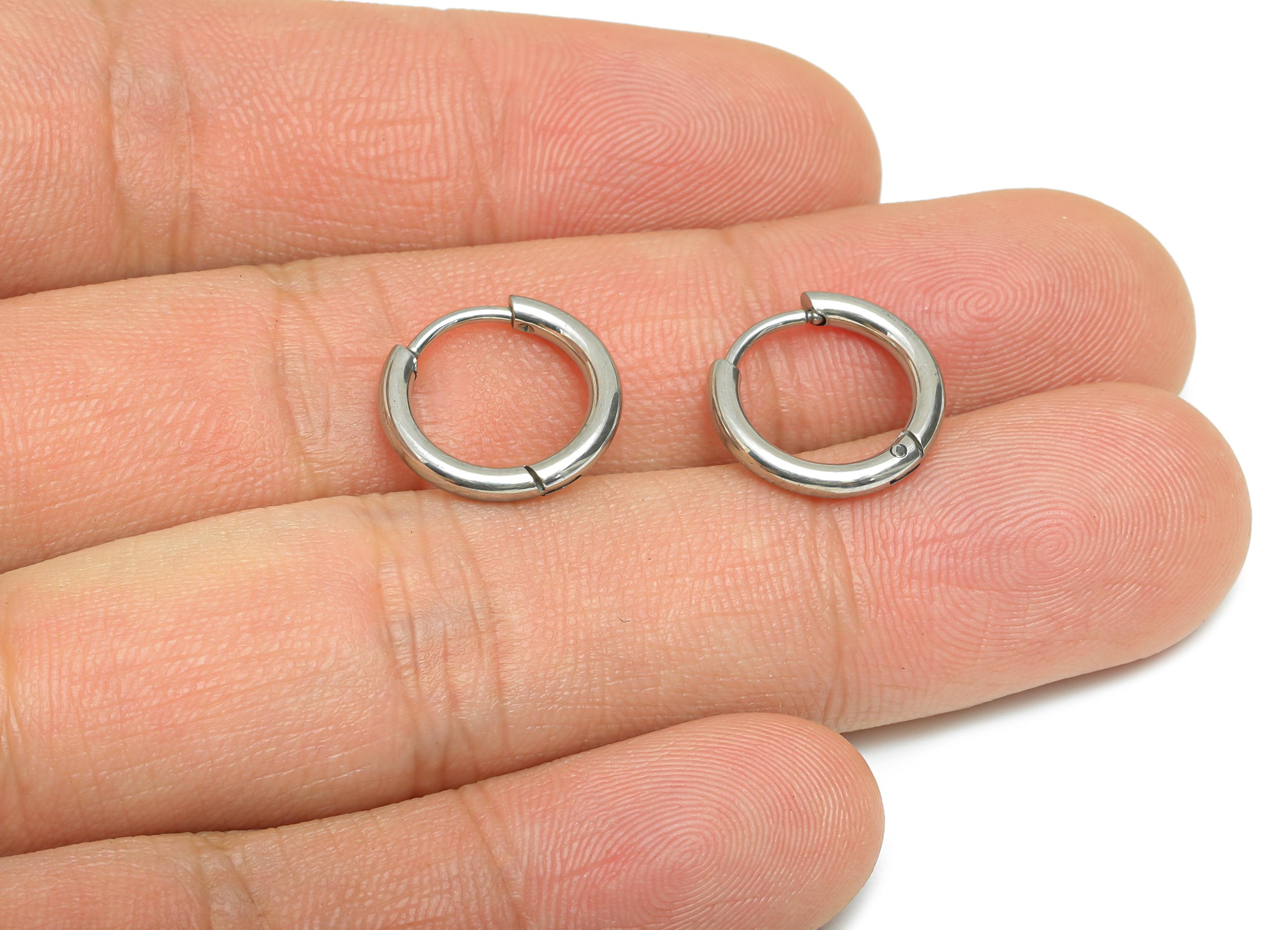 2*10mm Stainless Steel Hoop Earring - Minimalist Huggie Hoop Earring - Classic Clasp Hoop Earring - Everyday Wear - 14x14x2mm - SS1717-10 - DOMEDBAZAAR