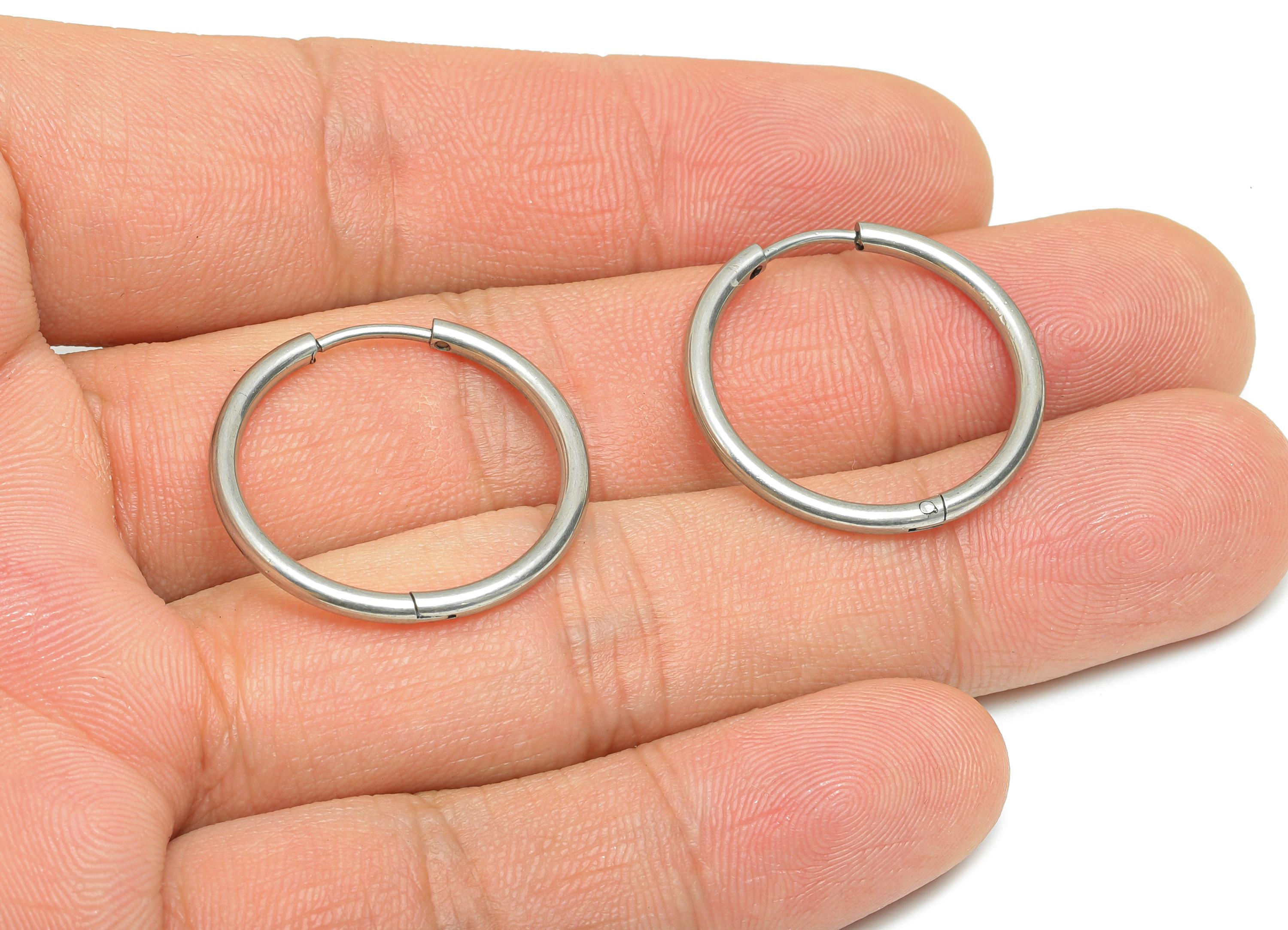 2*20mm Stainless Steel Hoop Earring - Minimalist Huggie Hoop Earring - Classic Clasp Hoop Earring - Everyday Wear - 24x24x2mm - SS1717-20 - DOMEDBAZAAR