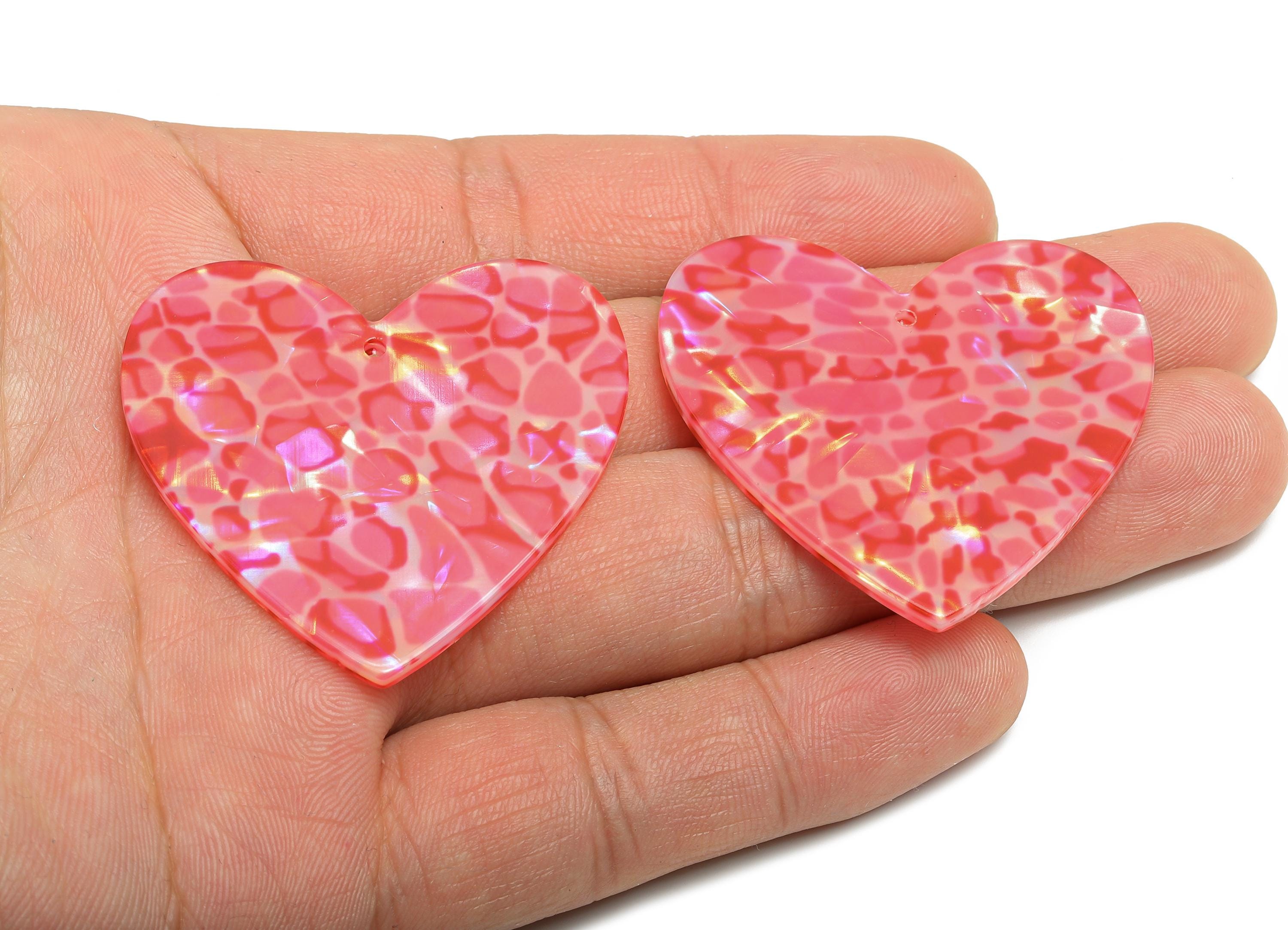 Acrylic Heart Earring Charm - Romantic Pink Heart Jewelry Component - Handmade Craft Supply - DIY Jewelry Making - 42.7x41x2mm - AC2684-A987 - DOMEDBAZAAR