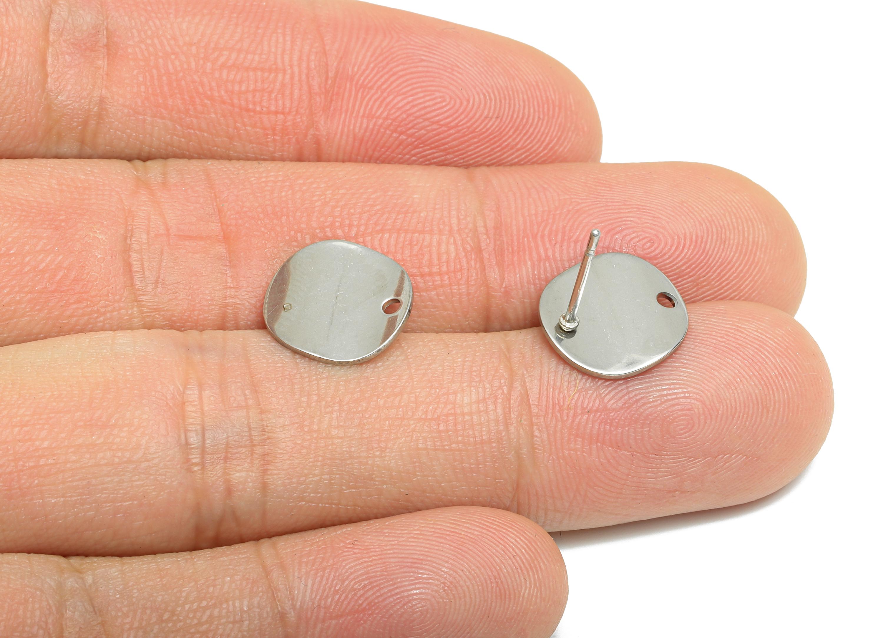 Stainless Steel Round Stud Earring - Minimalist Circle Earring With Hole - Wavy Earring Post  - DIY Earring Components - 12x12x0.8mm -SS1712