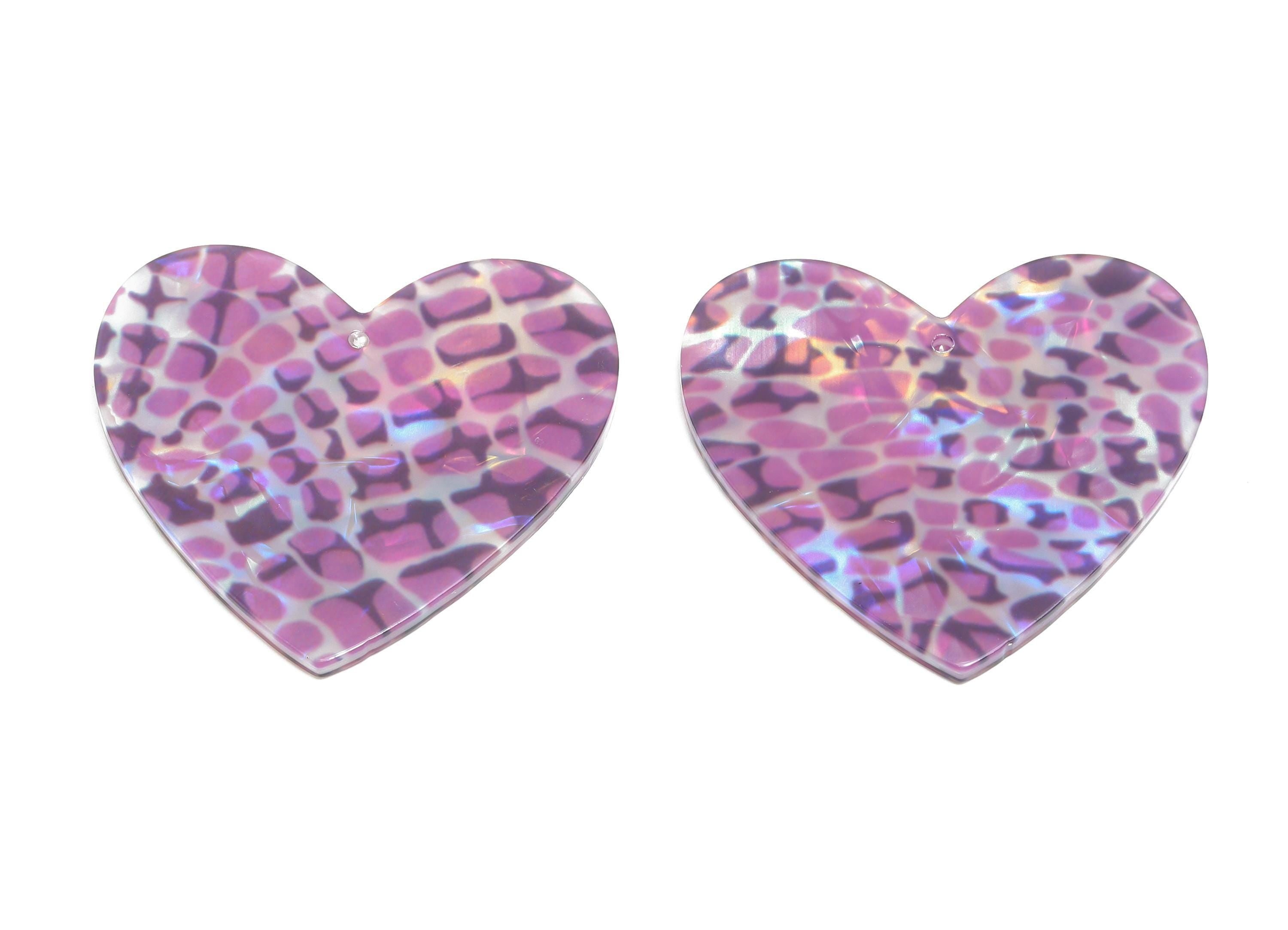 Acrylic Heart Earring Charm - Modern Purple Leopard Heart Charms - Handmade Craft Supply - DIY Jewelry Making - 42.7x41x2mm - AC2684-A1069 - DOMEDBAZAAR