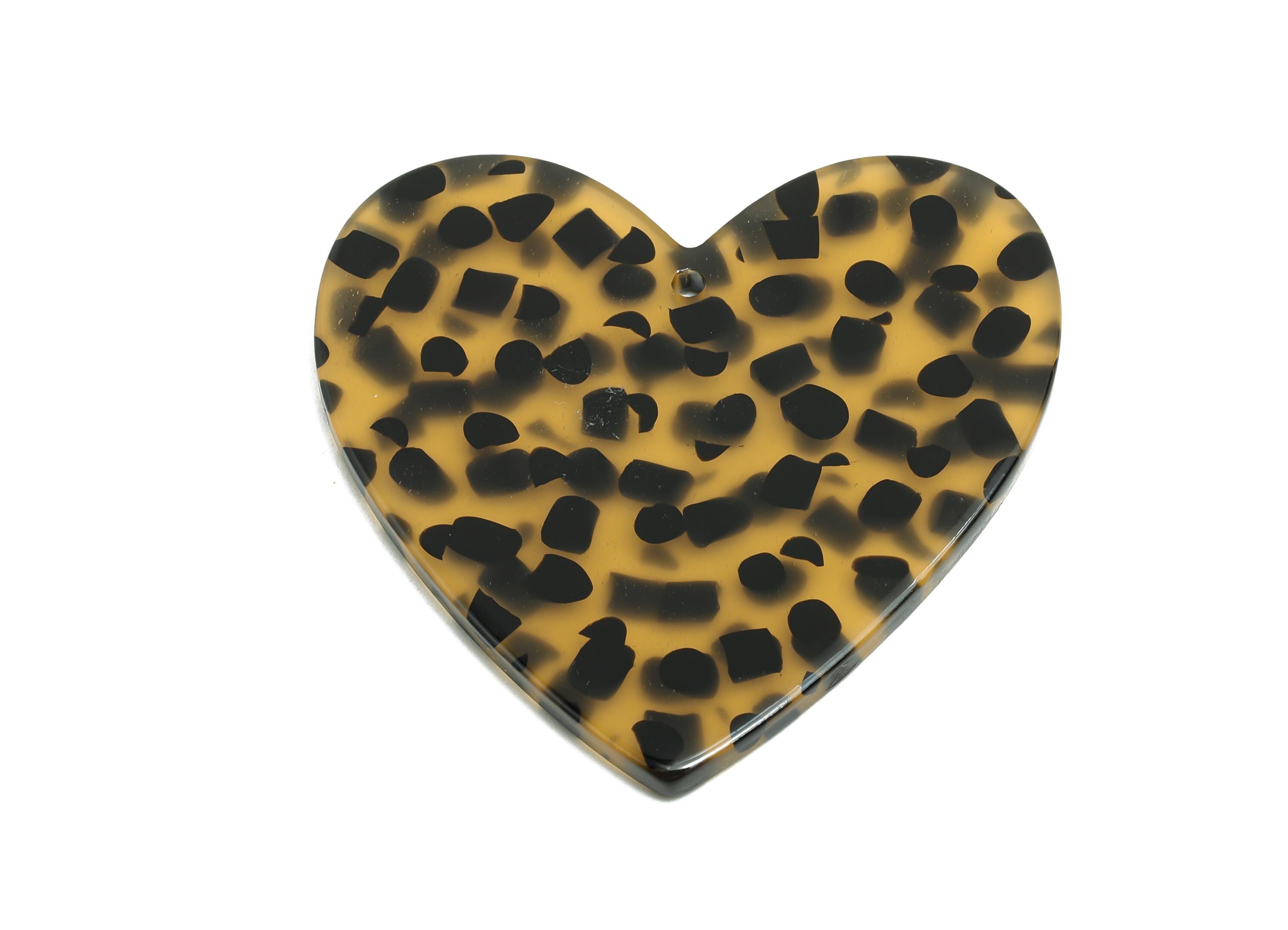 Acrylic Heart Earring Charms - Classic Leopard Heart Charms - Handmade Craft Supply - DIY Jewelry Making - 42.7x41.4x2.44mm - AC2684-A1070 - DOMEDBAZAAR
