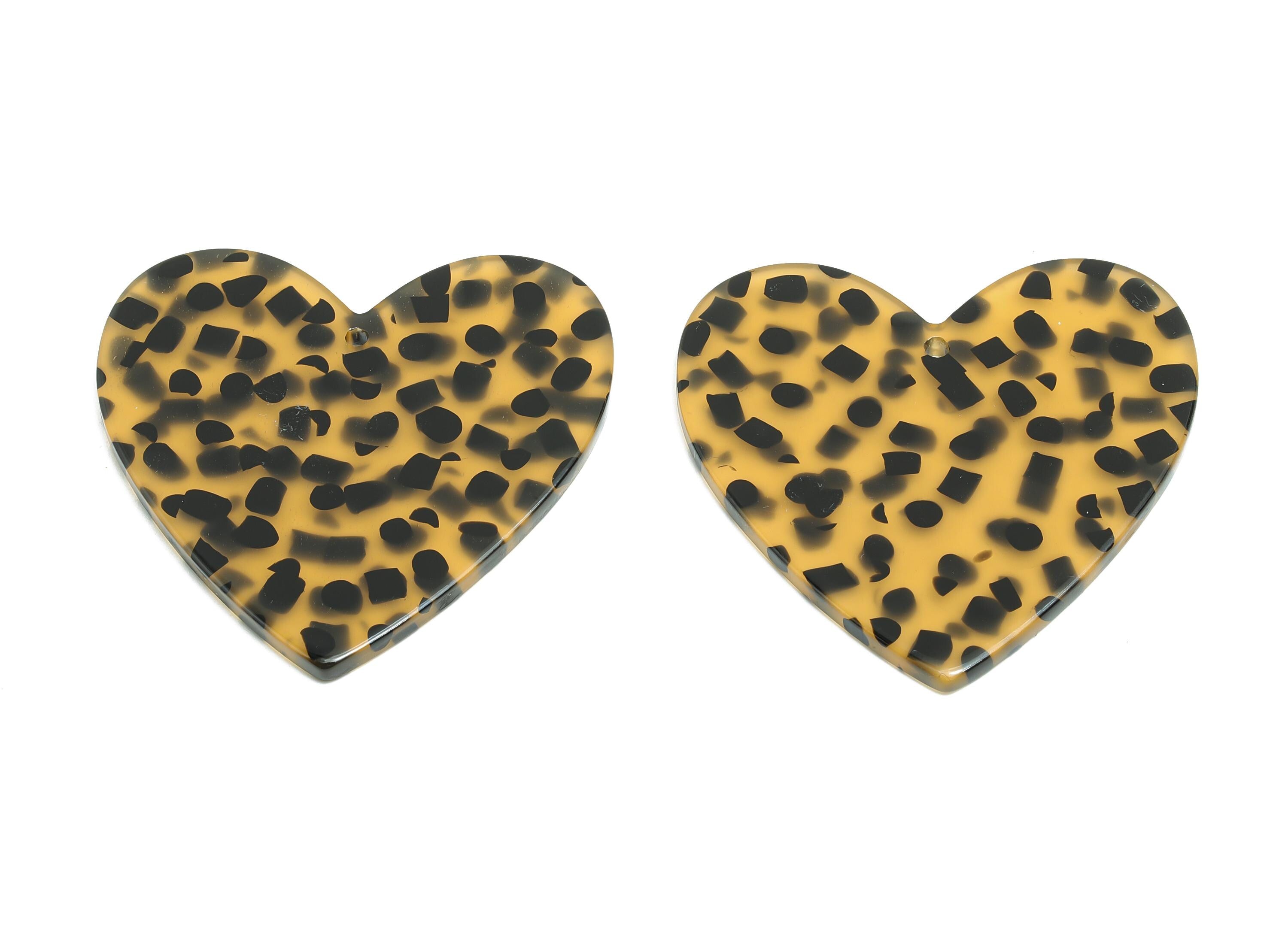 Acrylic Heart Earring Charms - Classic Leopard Heart Charms - Handmade Craft Supply - DIY Jewelry Making - 42.7x41.4x2.44mm - AC2684-A1070 - DOMEDBAZAAR