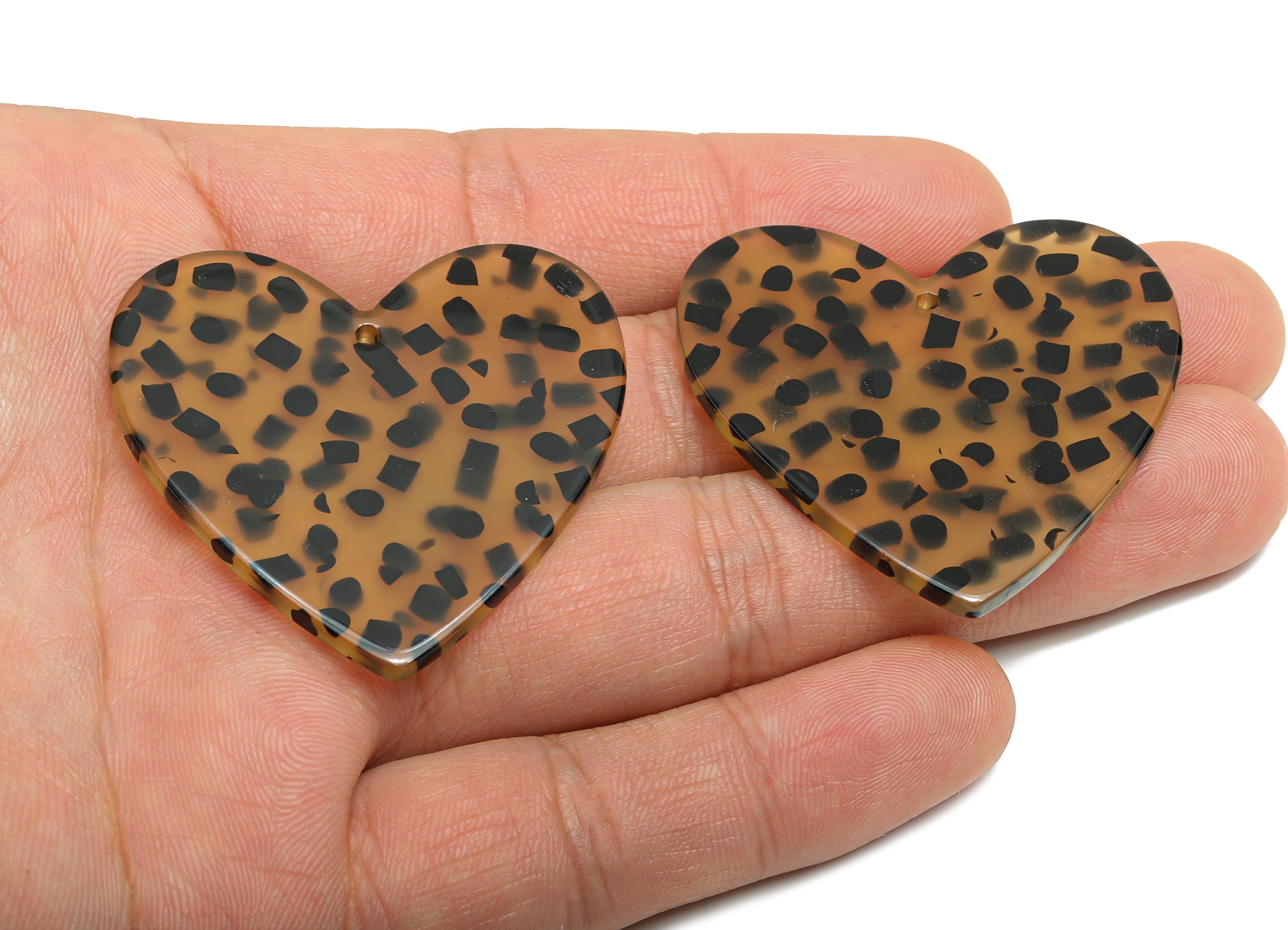 Acrylic Heart Earring Charms - Classic Leopard Heart Charms - Handmade Craft Supply - DIY Jewelry Making - 42.7x41.4x2.44mm - AC2684-A1070 - DOMEDBAZAAR