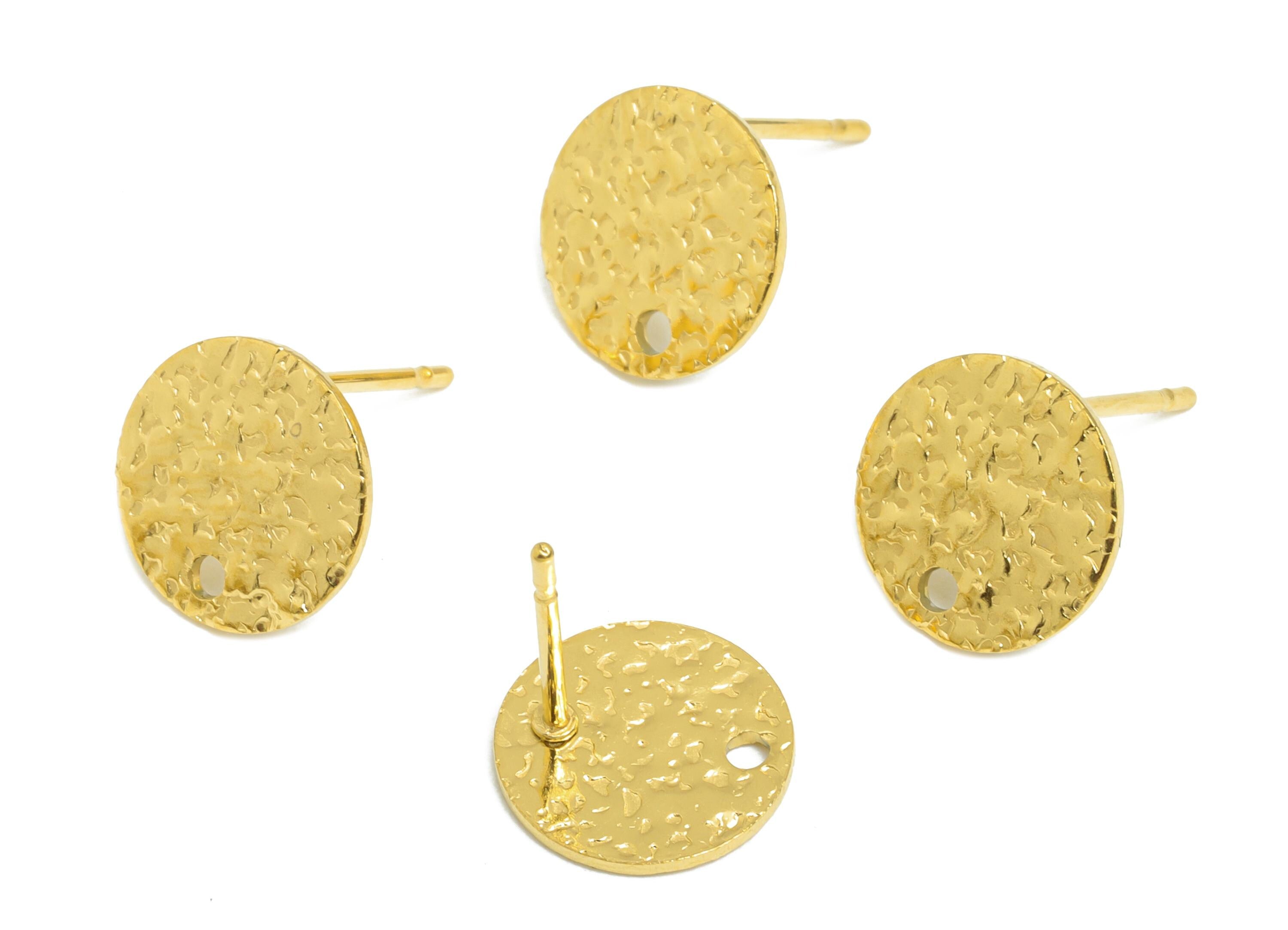 Textured Steel Stud Earrings - Round Disc Earring Base - Crafting Accessories for Earrings - Modern Earring Studs - 10x10x0.8mm - SS1714G - DOMEDBAZAAR