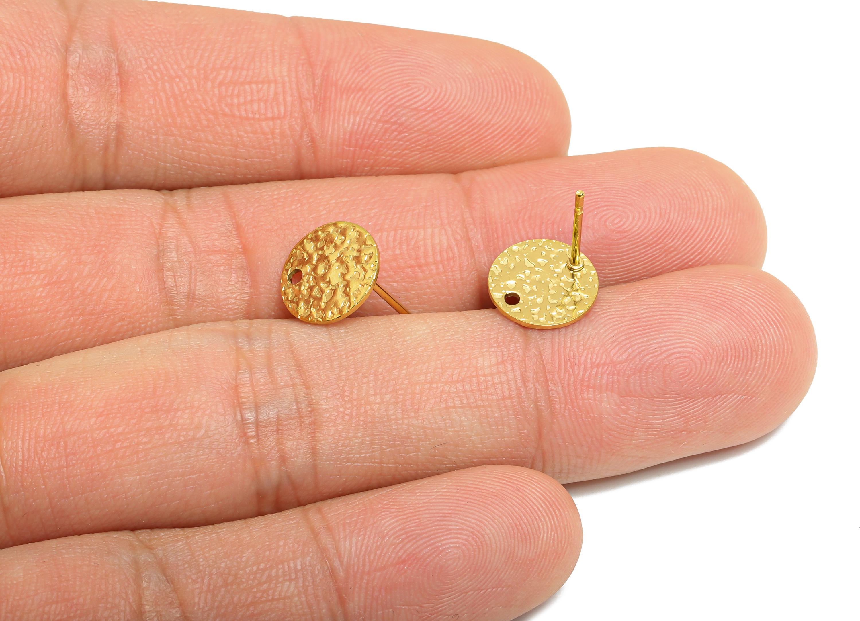 Textured Steel Stud Earrings - Round Disc Earring Base - Crafting Accessories for Earrings - Modern Earring Studs - 10x10x0.8mm - SS1714G - DOMEDBAZAAR