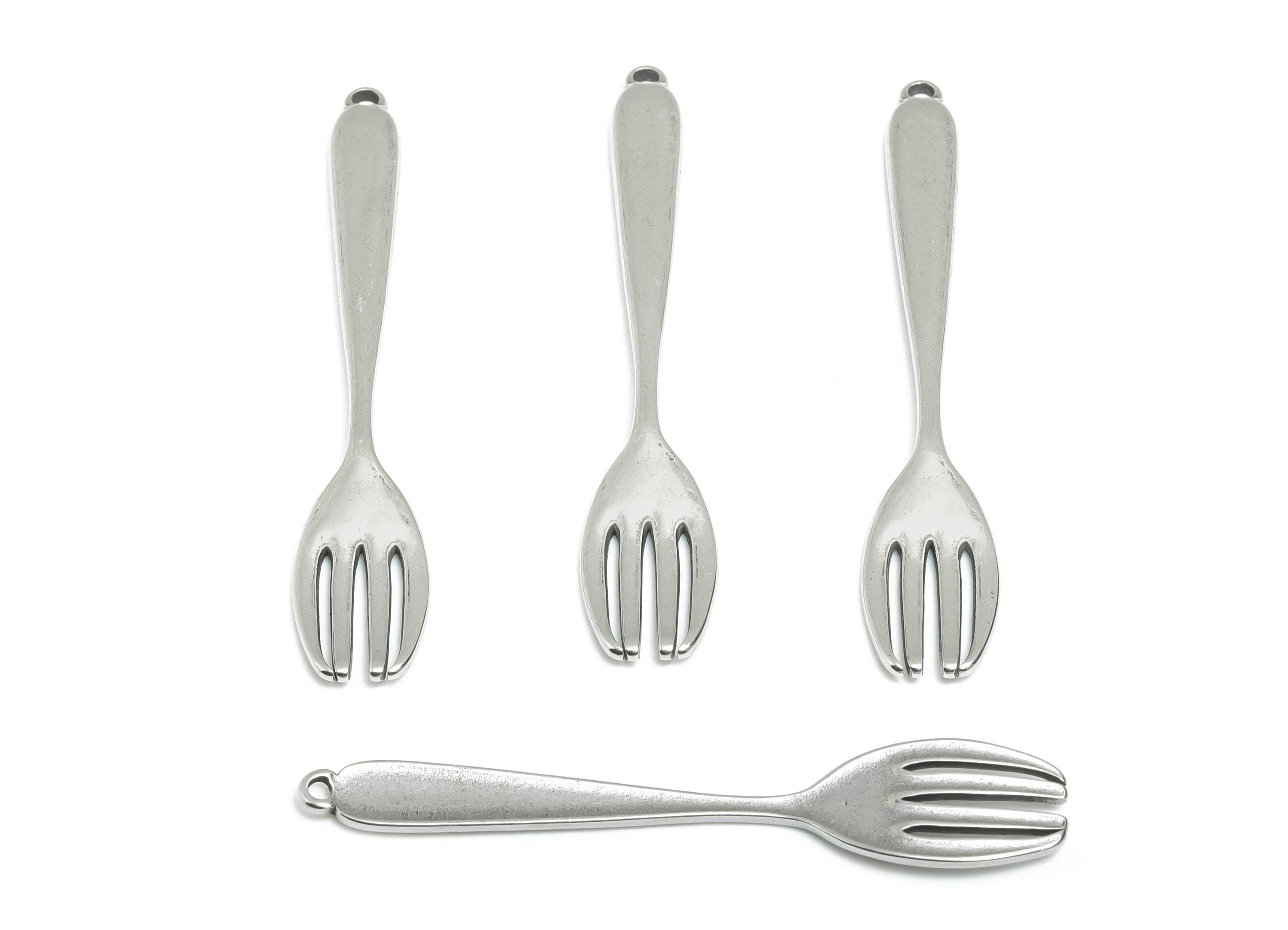 Steel Fork Charms - Metal Cutlery Jewelry Pendant - Unique Kitchen-Themed Accessory - Steel DIY Craft Making - 49.8x9.25x2.23mm - SS2105 - DOMEDBAZAAR