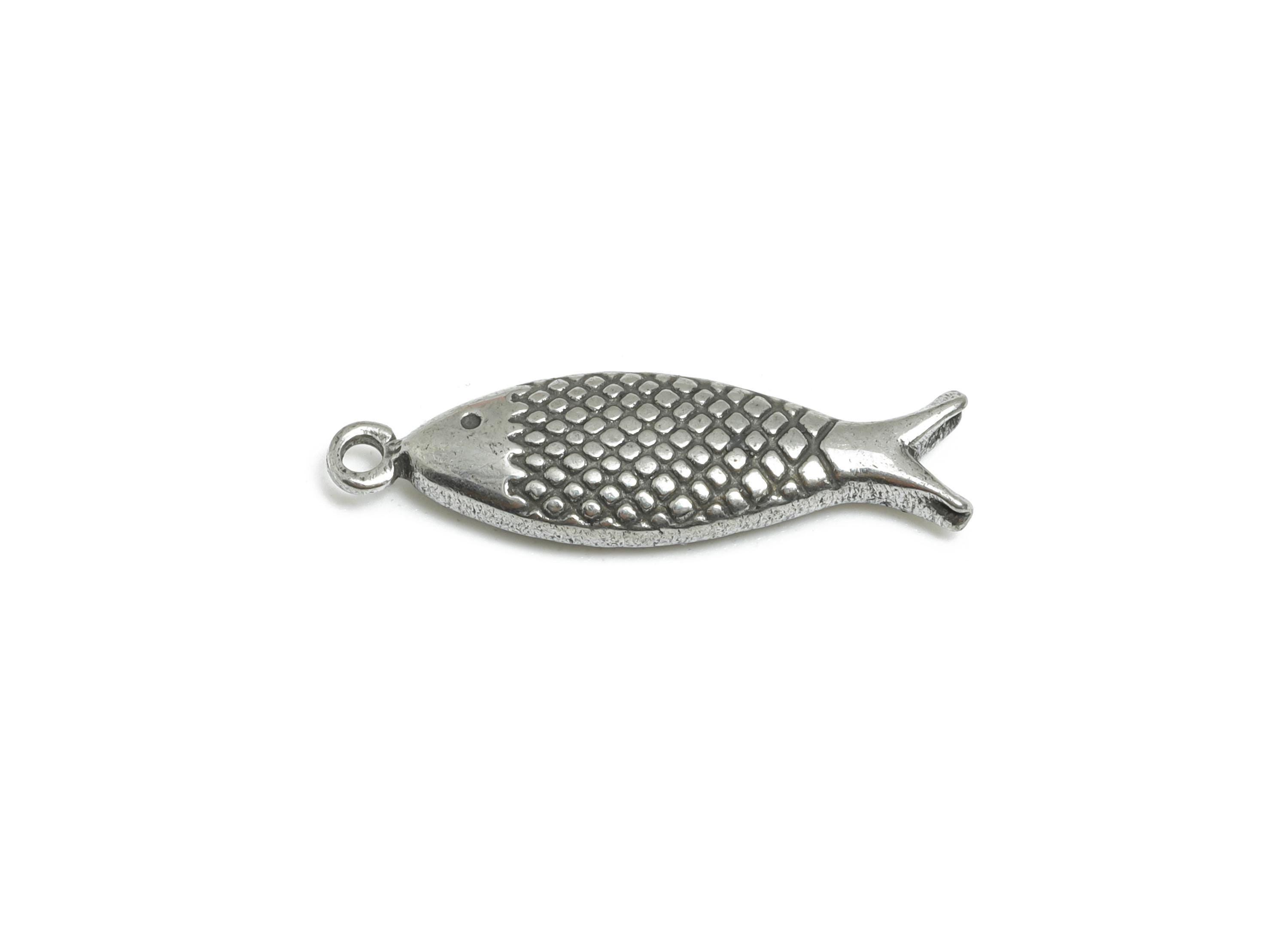 Steel Fish Charm - Modern Marine Life Heart Pendant - Textured Fish Charm for Necklace - Steel Finding - DIY Craft Making - 21x6x3mm -SS2113 - DOMEDBAZAAR