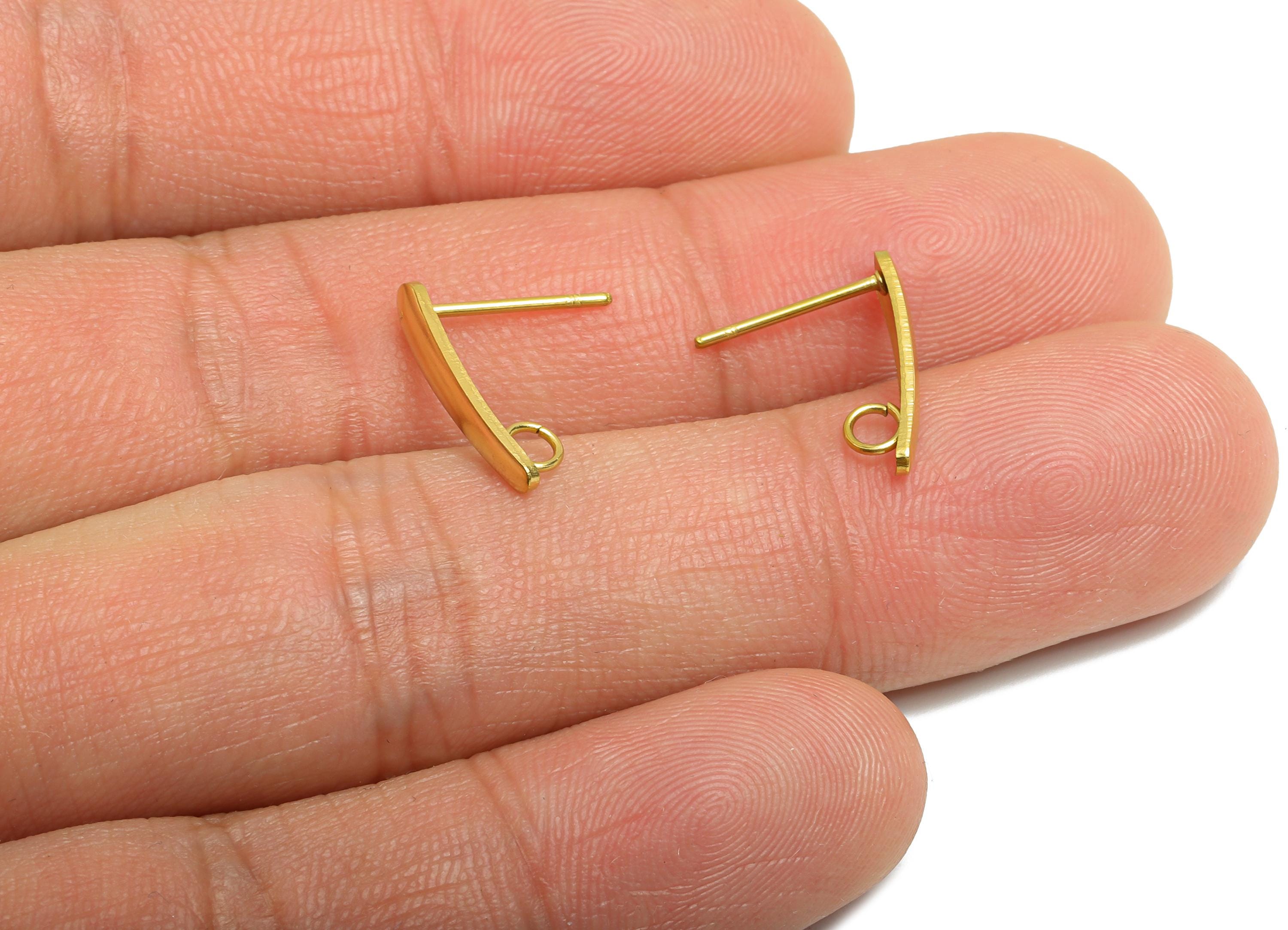 Curved Bar Stud Earring - Minimalist Earring Base - Steel Unique Bar Earrings - Gold Plating Steel - Handmade Jewelry - 15x3x0.8mm - SS1771G - DOMEDBAZAAR