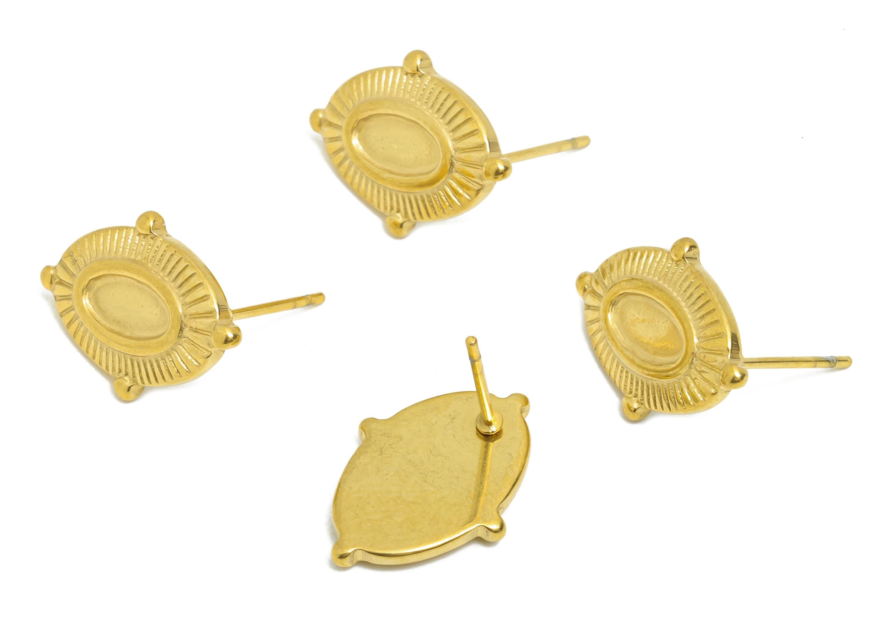 Oval Bezel Stud Earring - Steel Vintage Earring Post - Boho Chic Earring Component - Oval Cabochon Earring Setting - 17x12x2.24mm - SS2180G - DOMEDBAZAAR