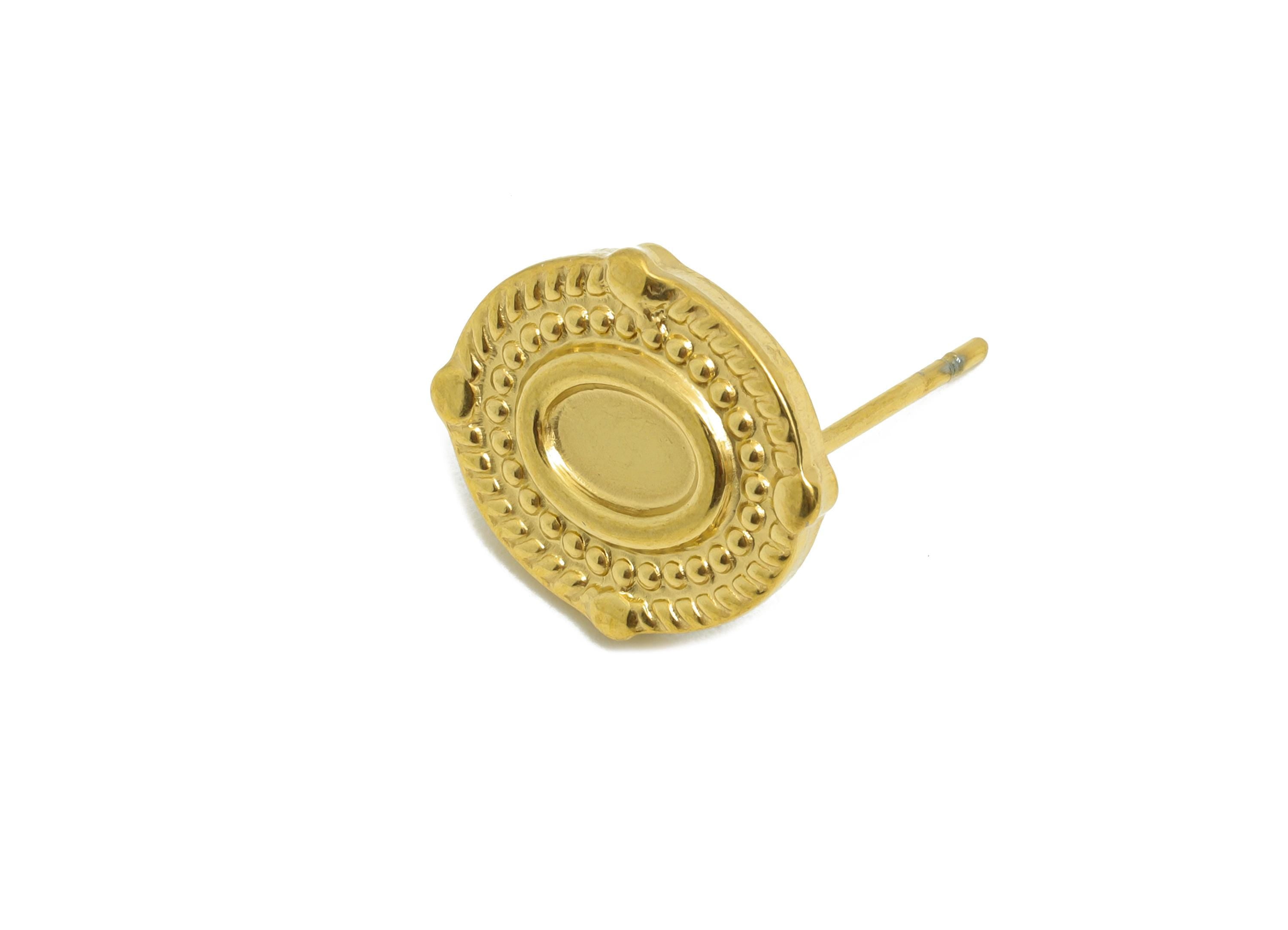 Oval Bezel Stud Earring - Steel Vintage Earring Post - Boho Chic Earring Component - Oval Cabochon Earring Setting - 15x12x2.18mm - SS2182G - DOMEDBAZAAR