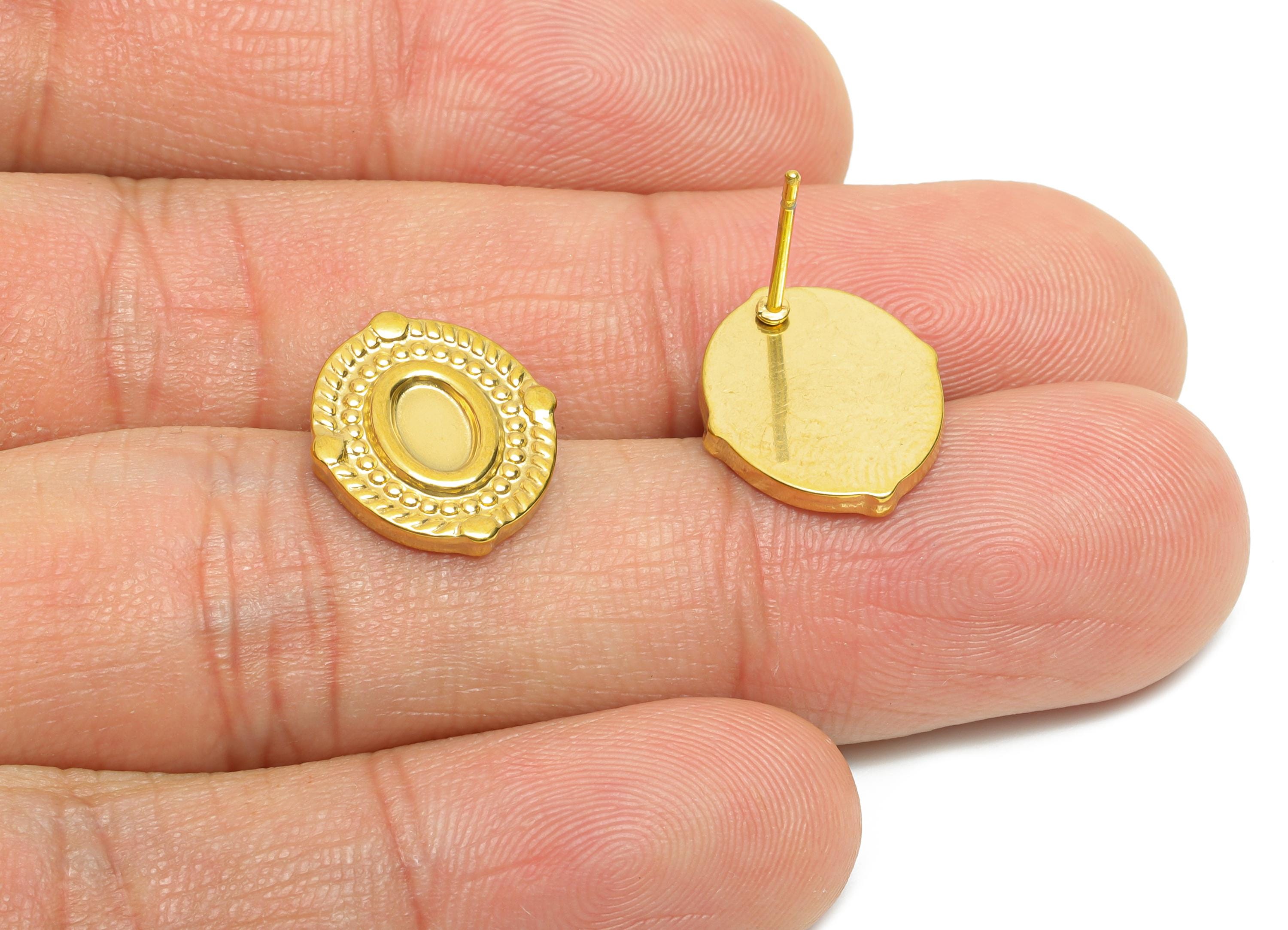 Oval Bezel Stud Earring - Steel Vintage Earring Post - Boho Chic Earring Component - Oval Cabochon Earring Setting - 15x12x2.18mm - SS2182G - DOMEDBAZAAR