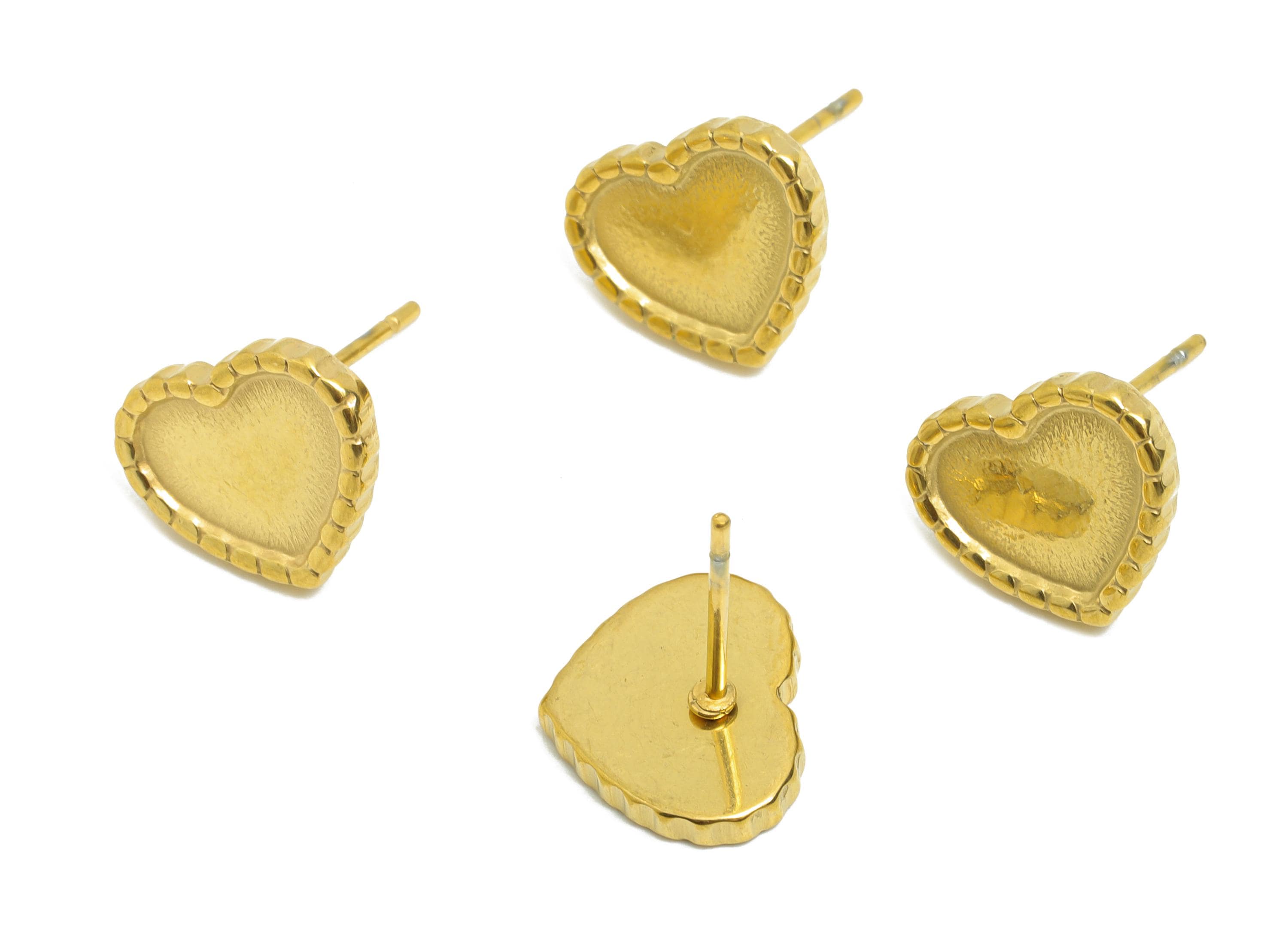 Heart Bezel Stud Earring - Steel Vintage Earring Post - Romantic Handmade Jewelry - Earring for Personalized Creations - 12x10x1mm - SS2149G - DOMEDBAZAAR