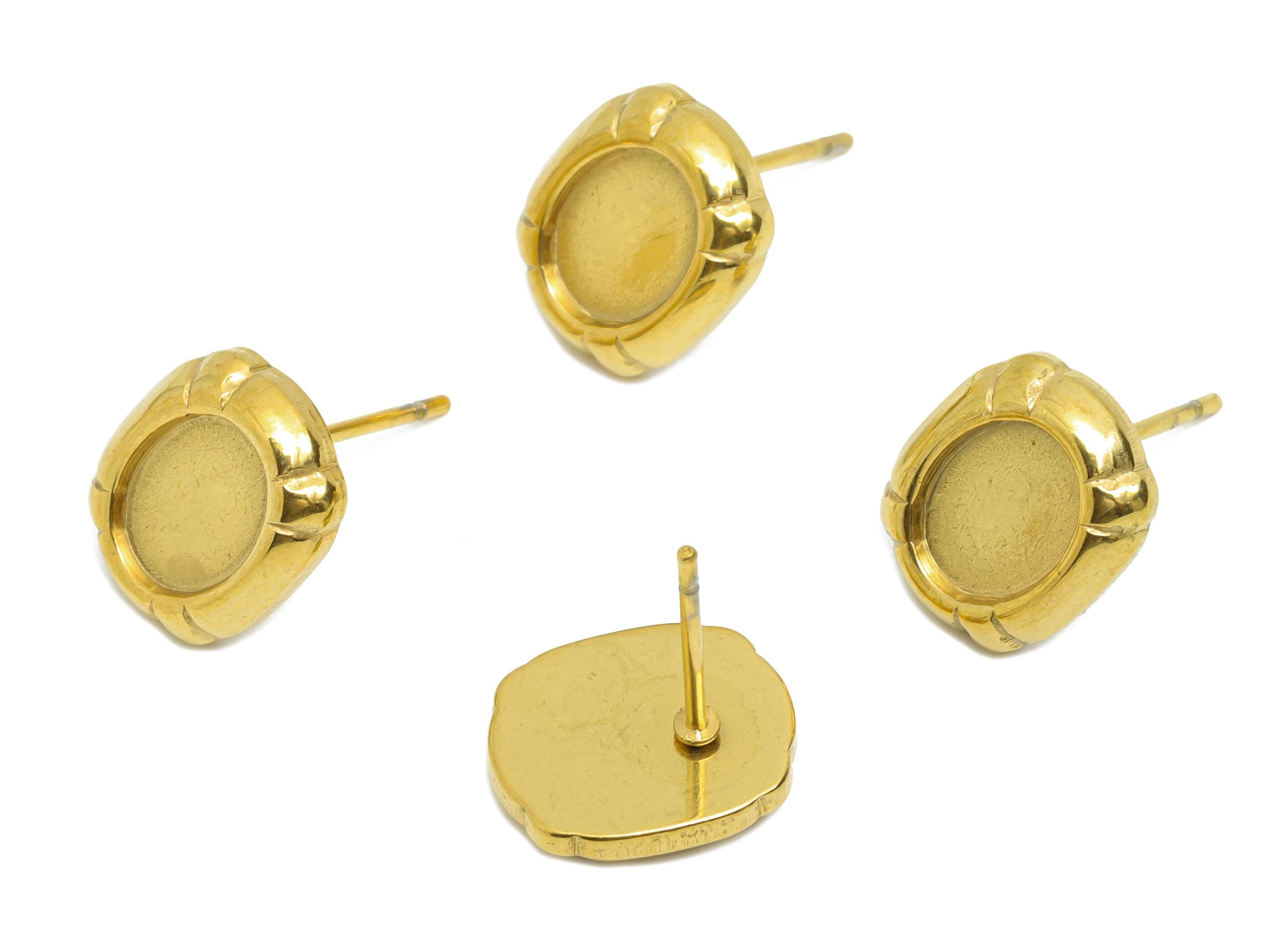 Oval Bezel Stud Earring - Steel Vintage Earring Post - Antique Jewelry Findings  - Tiny Oval Stud Earring Settings - 11x9x2.7mm - SS2168G - DOMEDBAZAAR