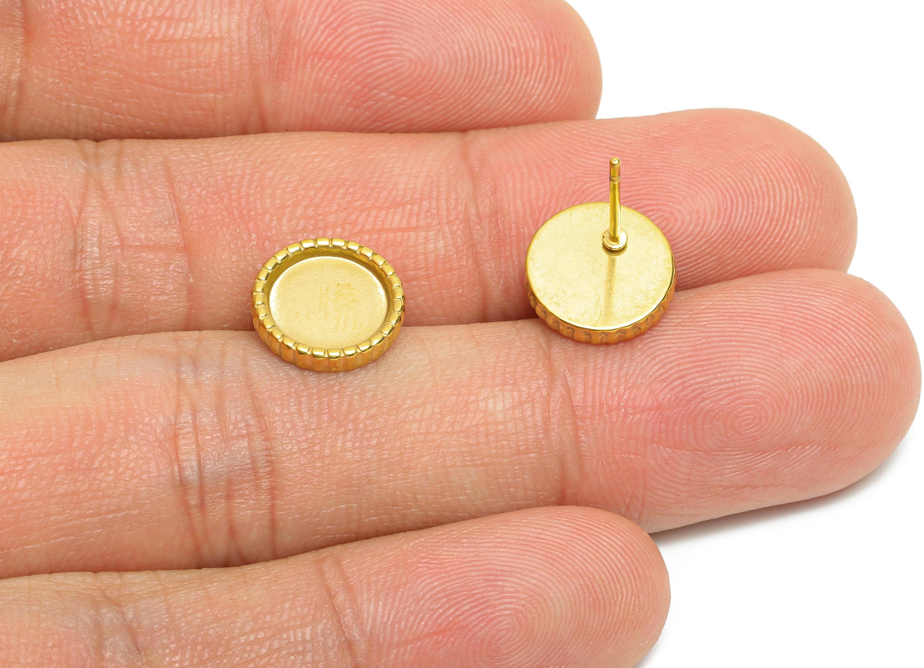 Steel Bezel Stud Earring - Steel Vintage Earring Post - Blank Bezel for Customization Jewelry - DIY Resin Earring Setting -10x10x2mm-SS2152G - DOMEDBAZAAR