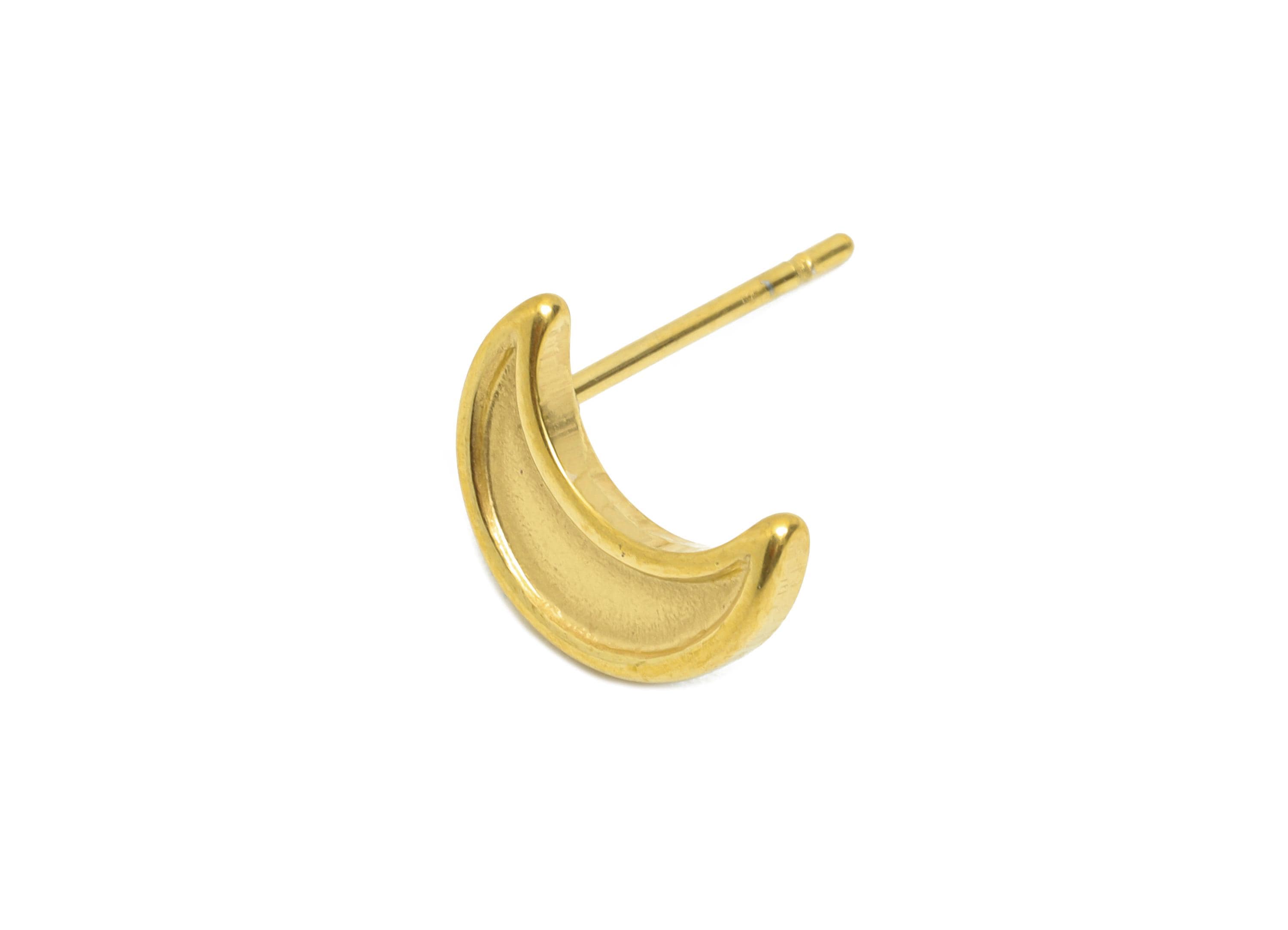 Stainless Steel Crescent Studs - Gold Celestial Moon Earring Post - Simple Moon Earring Stud - Steel Jewelry - 10.66x7.97x1.78mm - SS2151G - DOMEDBAZAAR