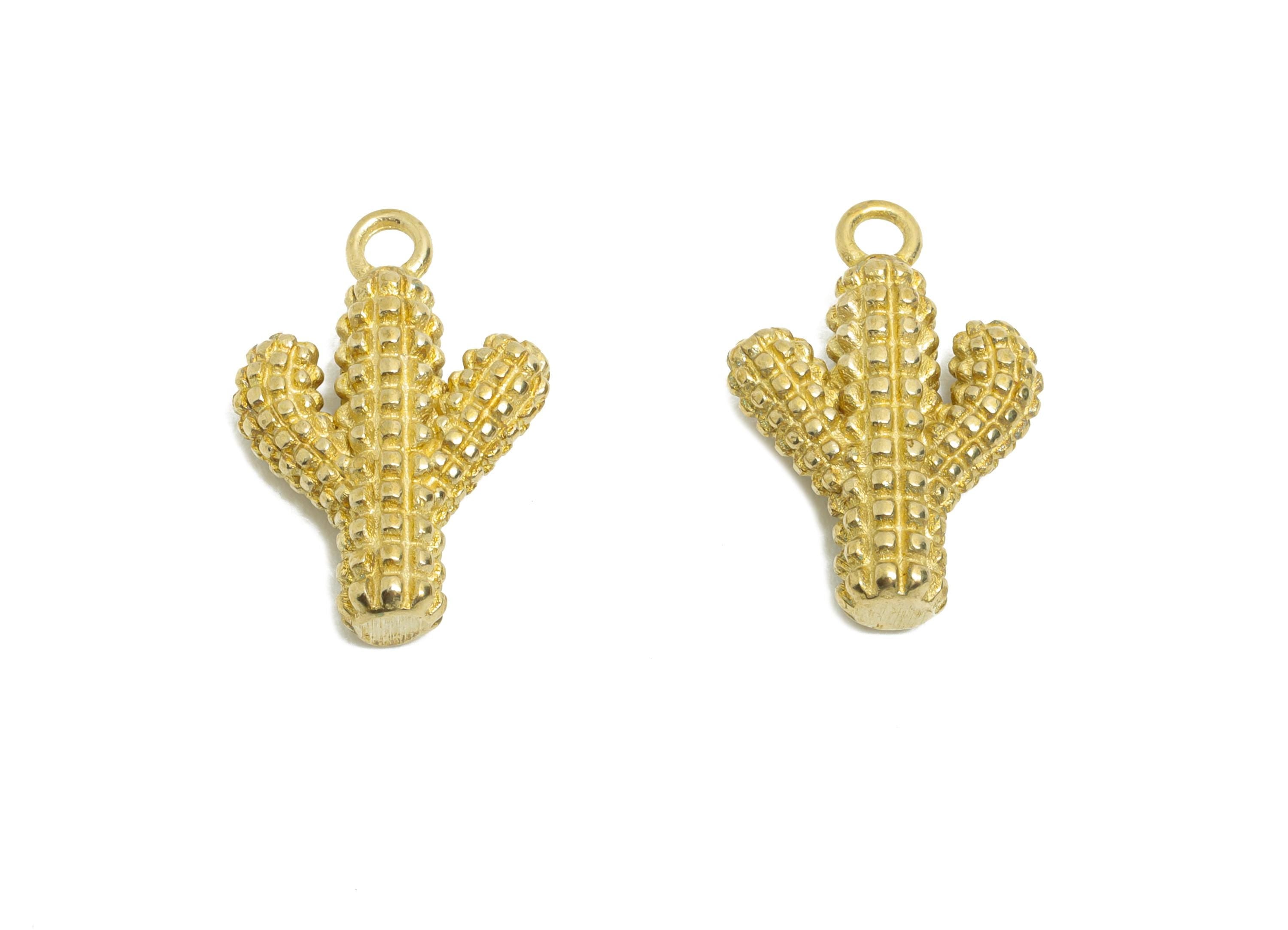 Brass Cactus Charm - Raw Brass Saguaro Cactus Necklace Pendant - Brass Boho Tiny Cactus Pendant for DIY Jewelry - 15x10x3.58mm - PP11241 - DOMEDBAZAAR