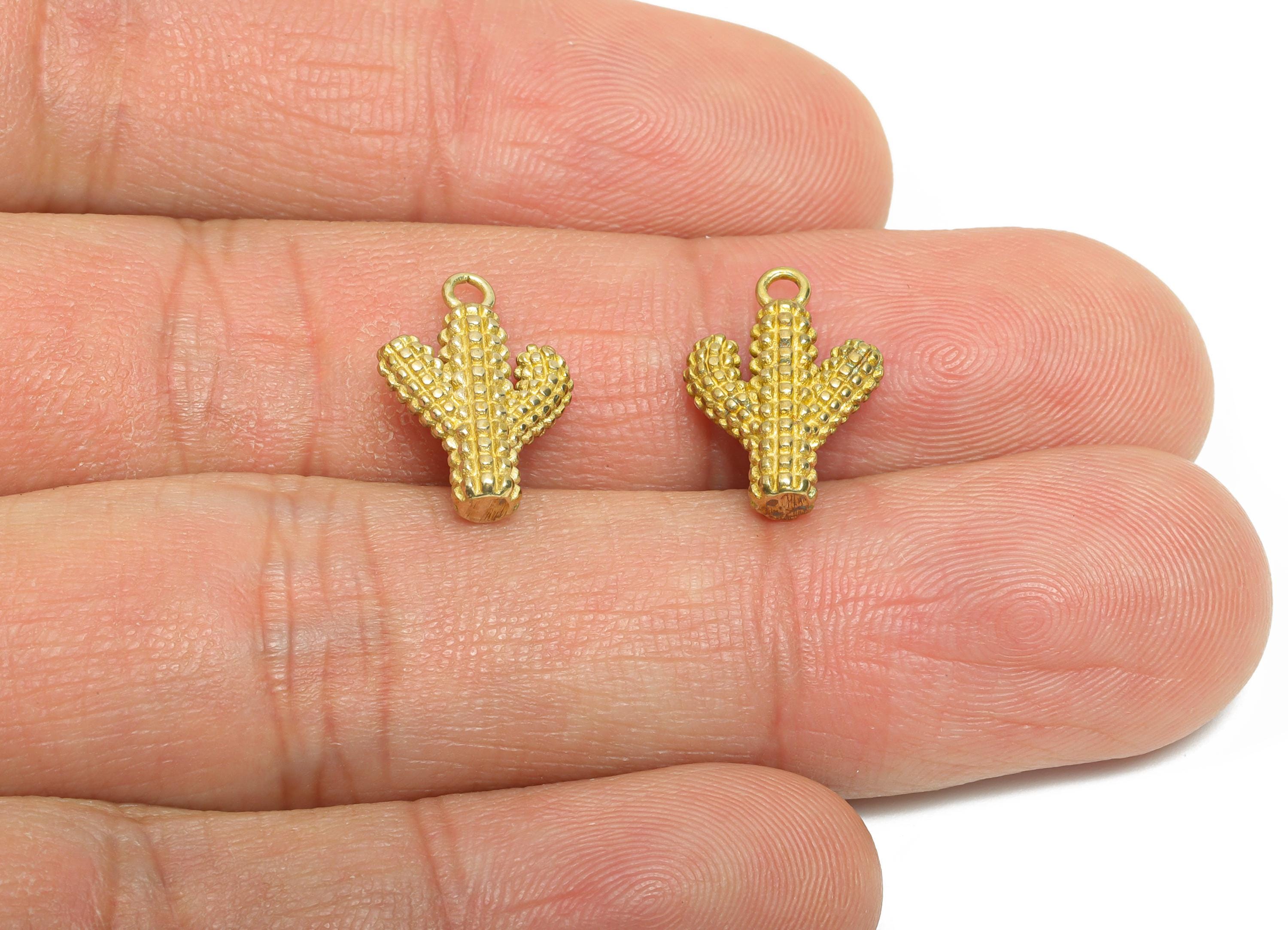 Brass Cactus Charm - Raw Brass Saguaro Cactus Necklace Pendant - Brass Boho Tiny Cactus Pendant for DIY Jewelry - 15x10x3.58mm - PP11241 - DOMEDBAZAAR