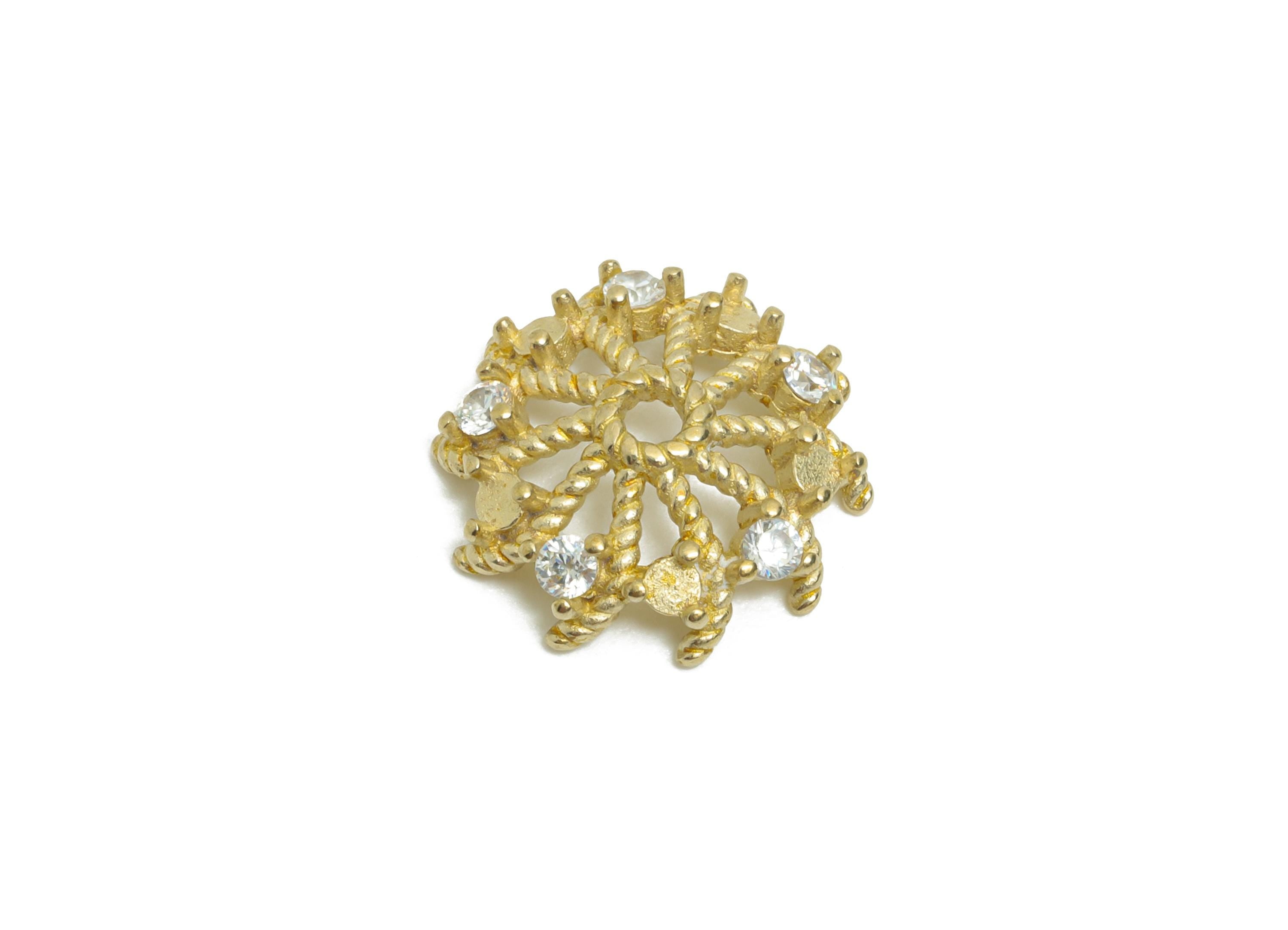 Brass CZ Flower Charm - Raw Brass Vintage Floral Jewelry Setting - Brass Decorative Metal Bead Base - for DIY Jewelry - 11x11x3mm - PP11219 - DOMEDBAZAAR