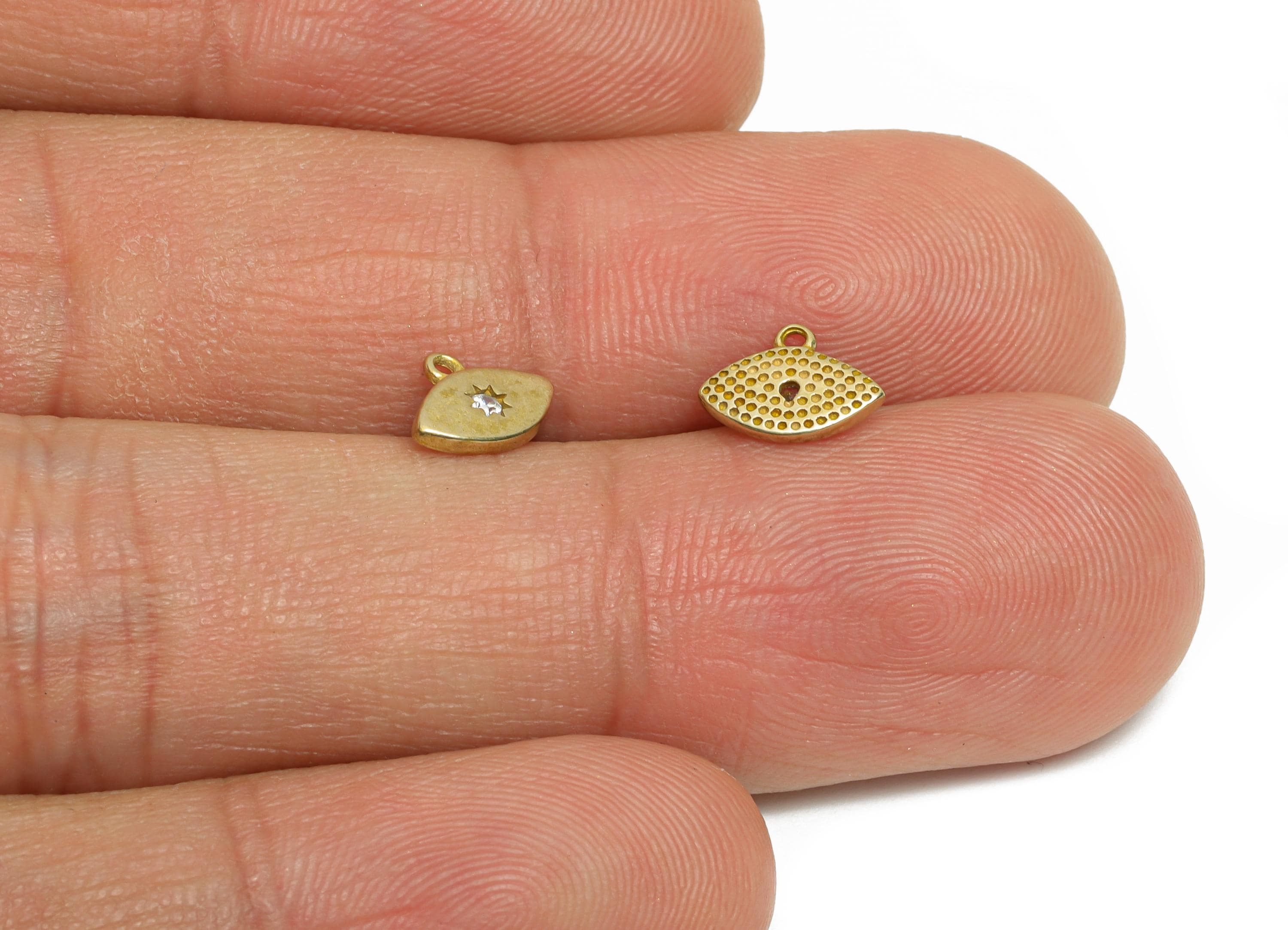 Brass CZ Eye Charm - Raw Brass Marquise Star Eye Charm - Brass Zircon Radiant Eye Protection Charm - for DIY Jewelry - 8x6x1.2mm - PP11367 - DOMEDBAZAAR