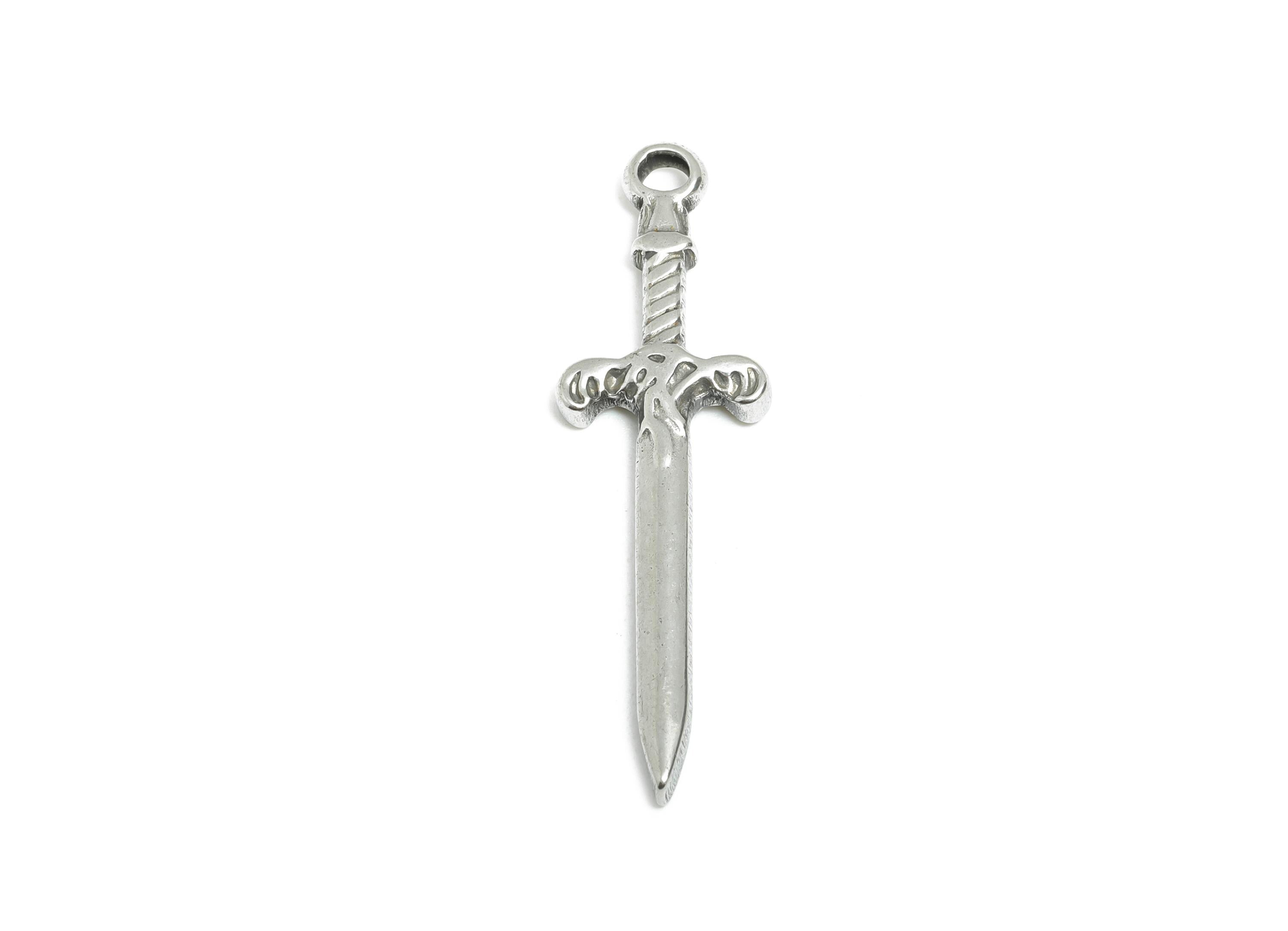 Steel Sword Charm - Metal Weapon Necklace Pendant - Unique Amulet Jewelry Accessory - Steel DIY Craft Making - 33.5x9.95x2.53mm - SS2108 - DOMEDBAZAAR
