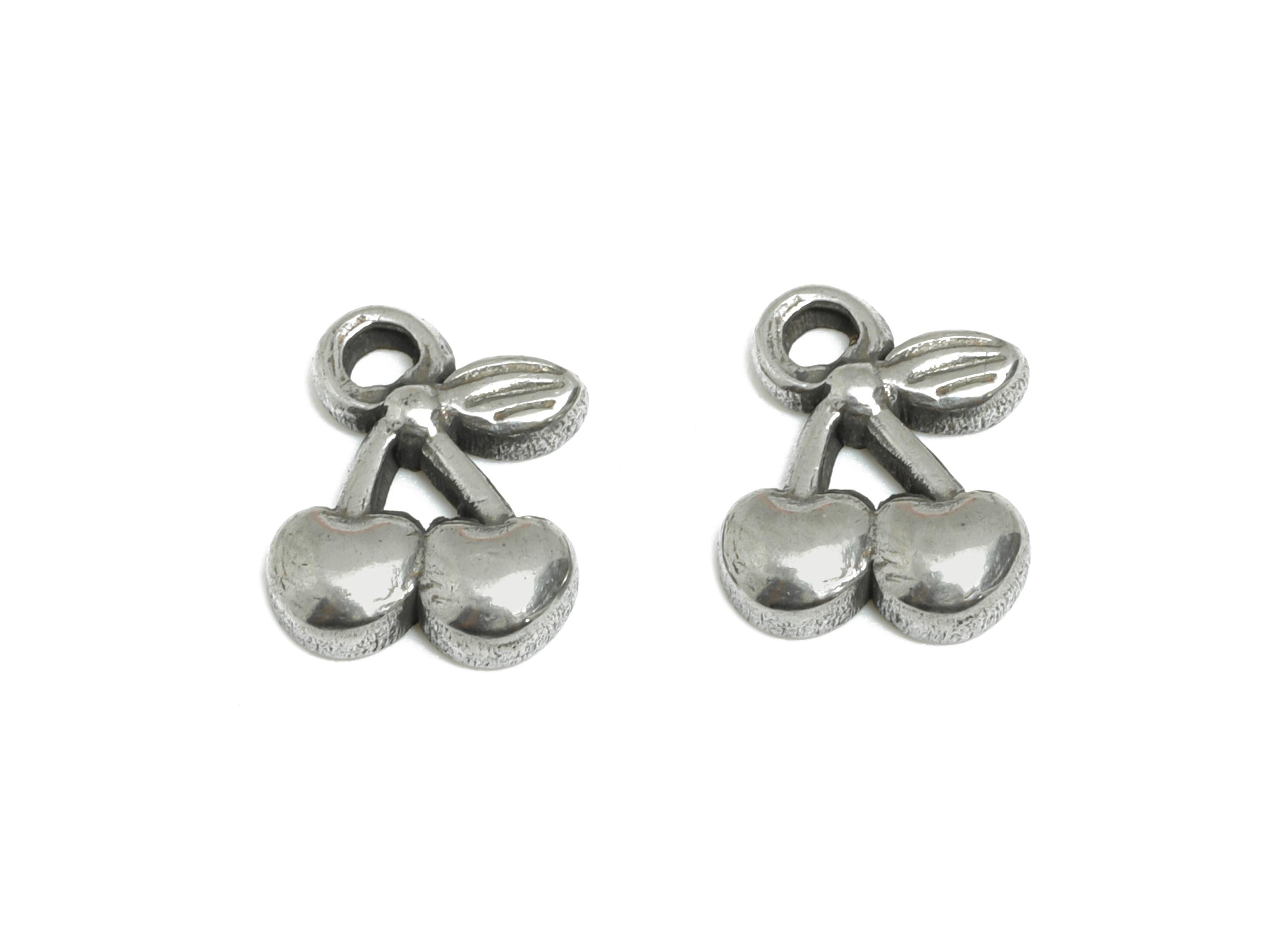 Steel Cherry Charms - Kawaii Fruit Pendant for Bracelet - Sweet Cherry Jewelry Component - DIY Steel Findings - 9.22x7.34x1.88mm - SS2124 - DOMEDBAZAAR