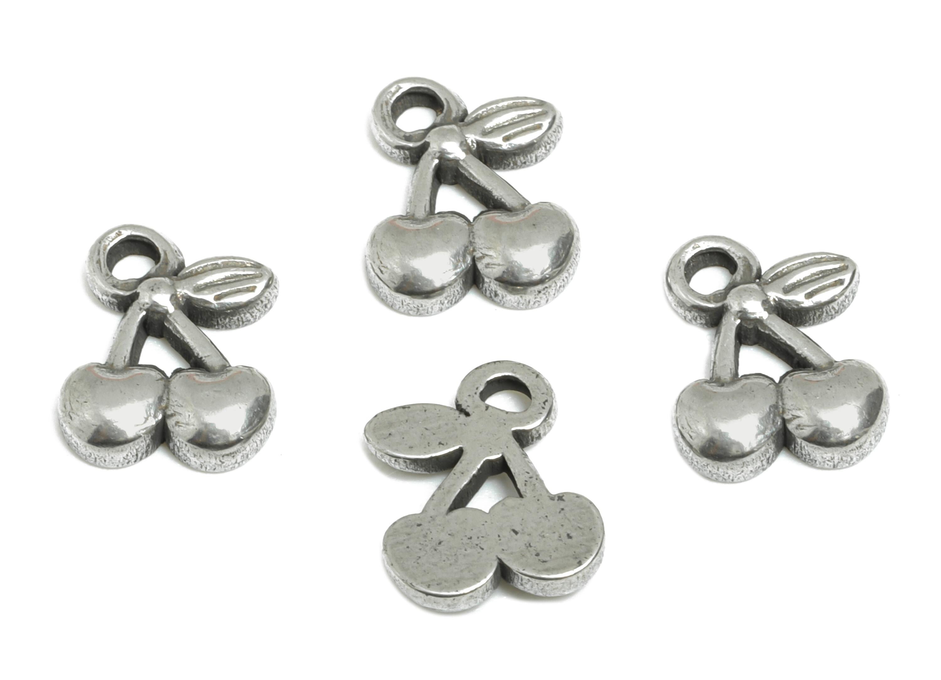Steel Cherry Charms - Kawaii Fruit Pendant for Bracelet - Sweet Cherry Jewelry Component - DIY Steel Findings - 9.22x7.34x1.88mm - SS2124 - DOMEDBAZAAR