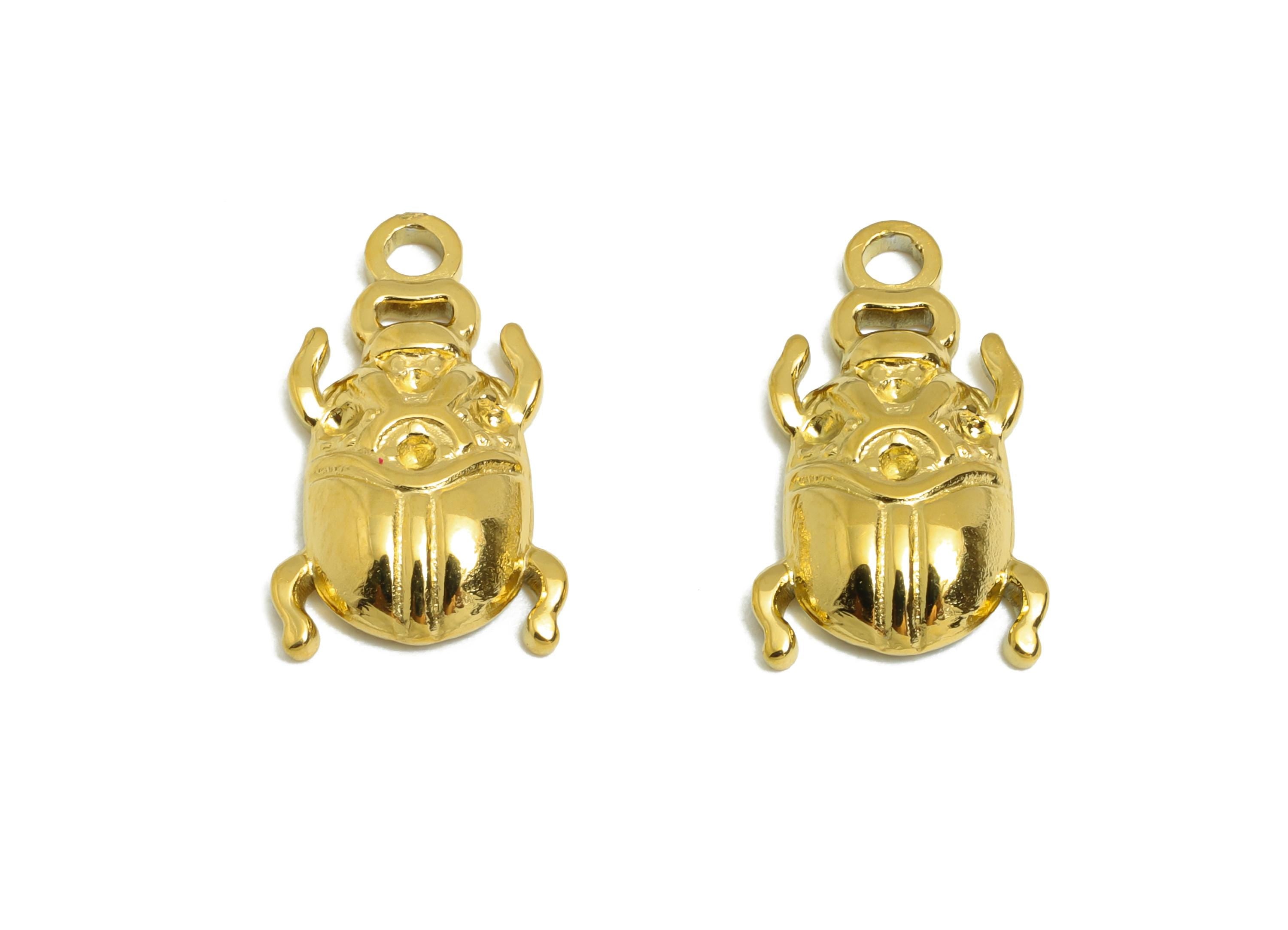 Stainless Steel Beetle Charms - Gold Insect Pendant for Bracelet - DIY Jewelry Component - Gold Tone Plating - 17.35x10x2.76mm - SS2103G