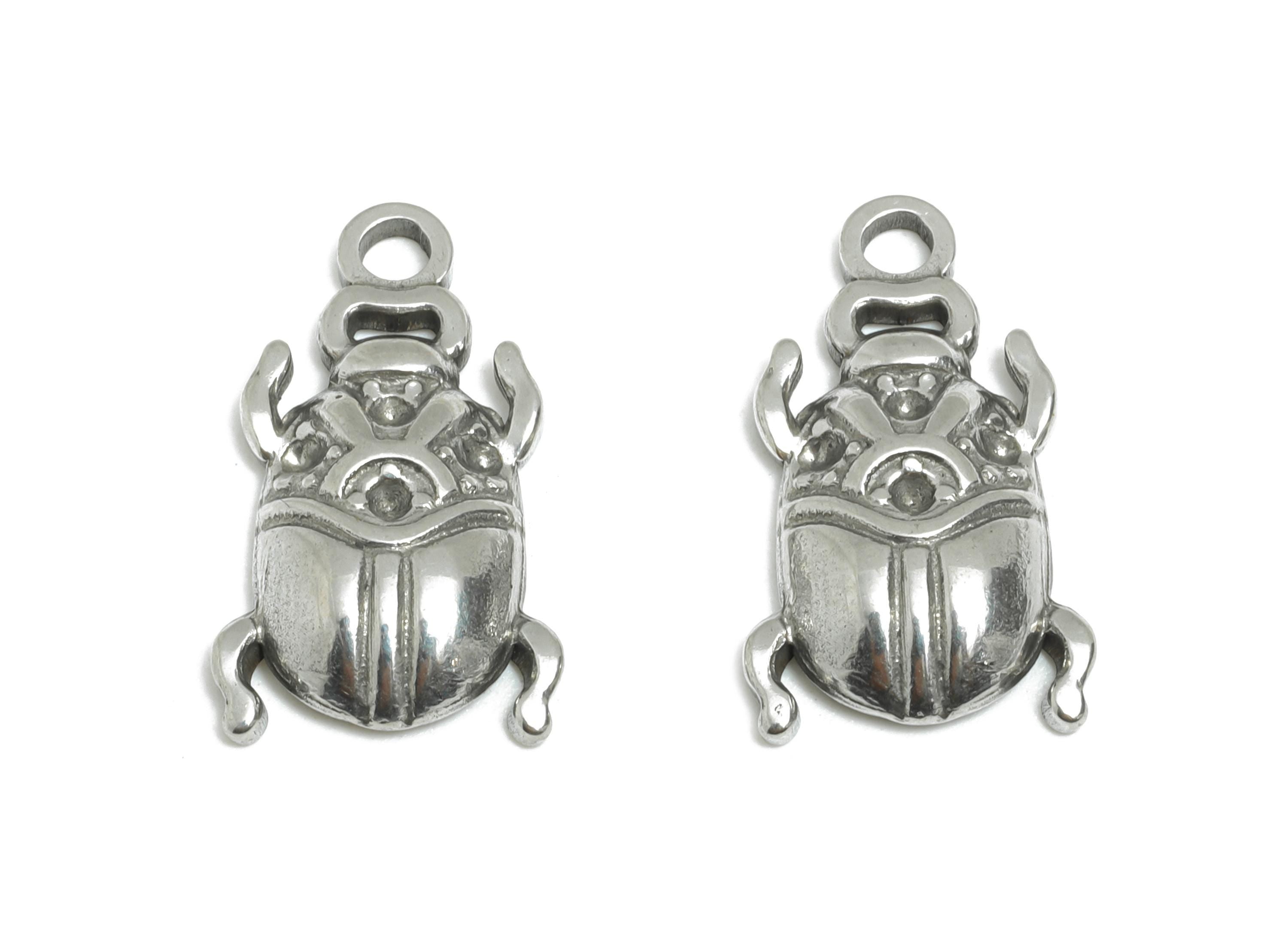 Stainless Steel Beetle Charms - Textured Insect Pendant for Bracelet - DIY Jewelry Component - Steel Findings - 17.35x10x2.76mm - SS2103 - DOMEDBAZAAR