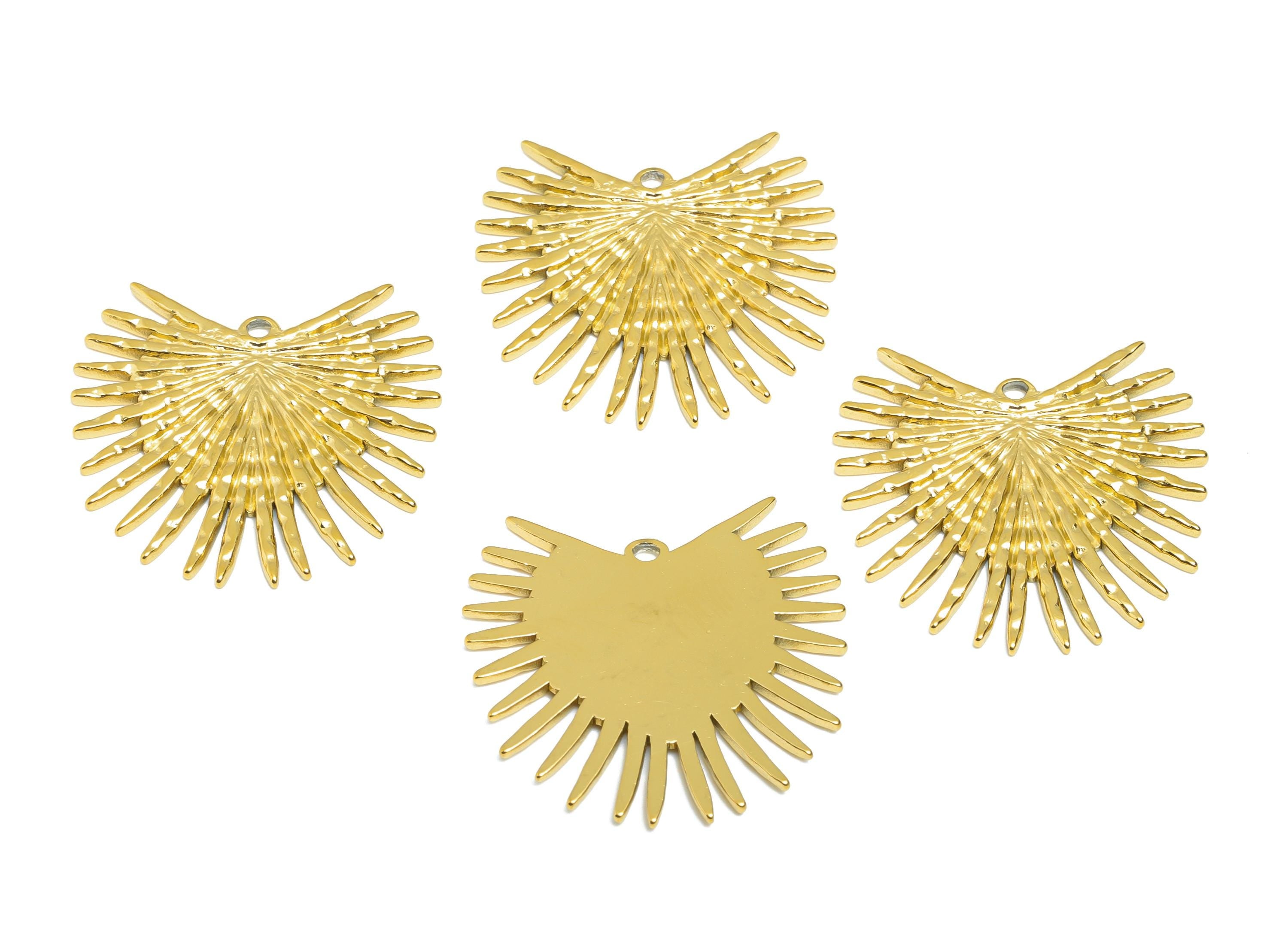 Steel Radiant Sunburst Pendant - Steel Sunshine Charm - Vintage Spiritual Sunburst Amulet - Gold Tone Plating - 28x28x1.57mm - SS2099G - DOMEDBAZAAR