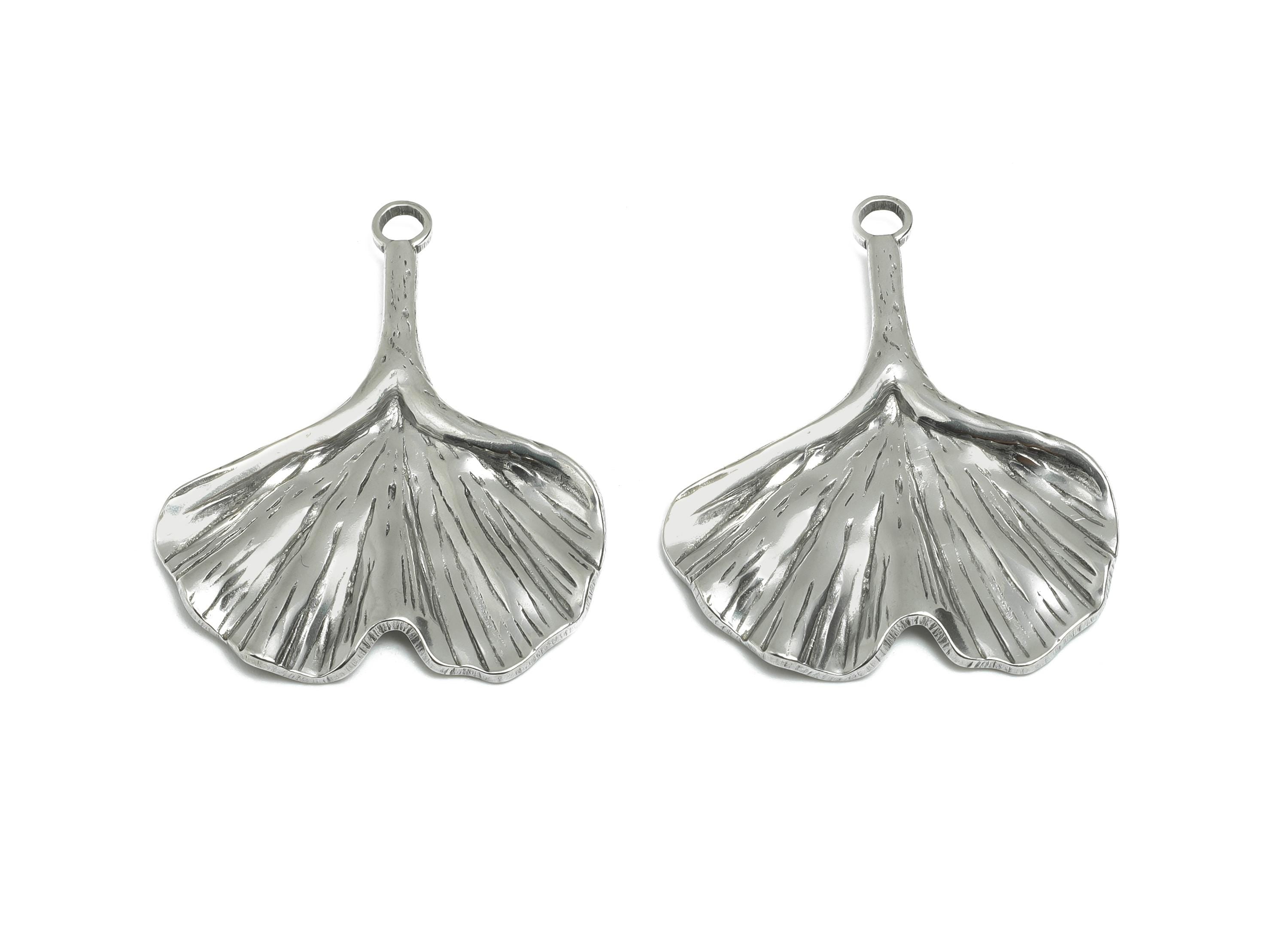 Steel Ginkgo Leaf Charms - Botanical Leaf Necklace Pendant - Nature-Inspired Accessories - Steel Jewelry DIY - 35.9x28.8x2.45mm - SS2114 - DOMEDBAZAAR