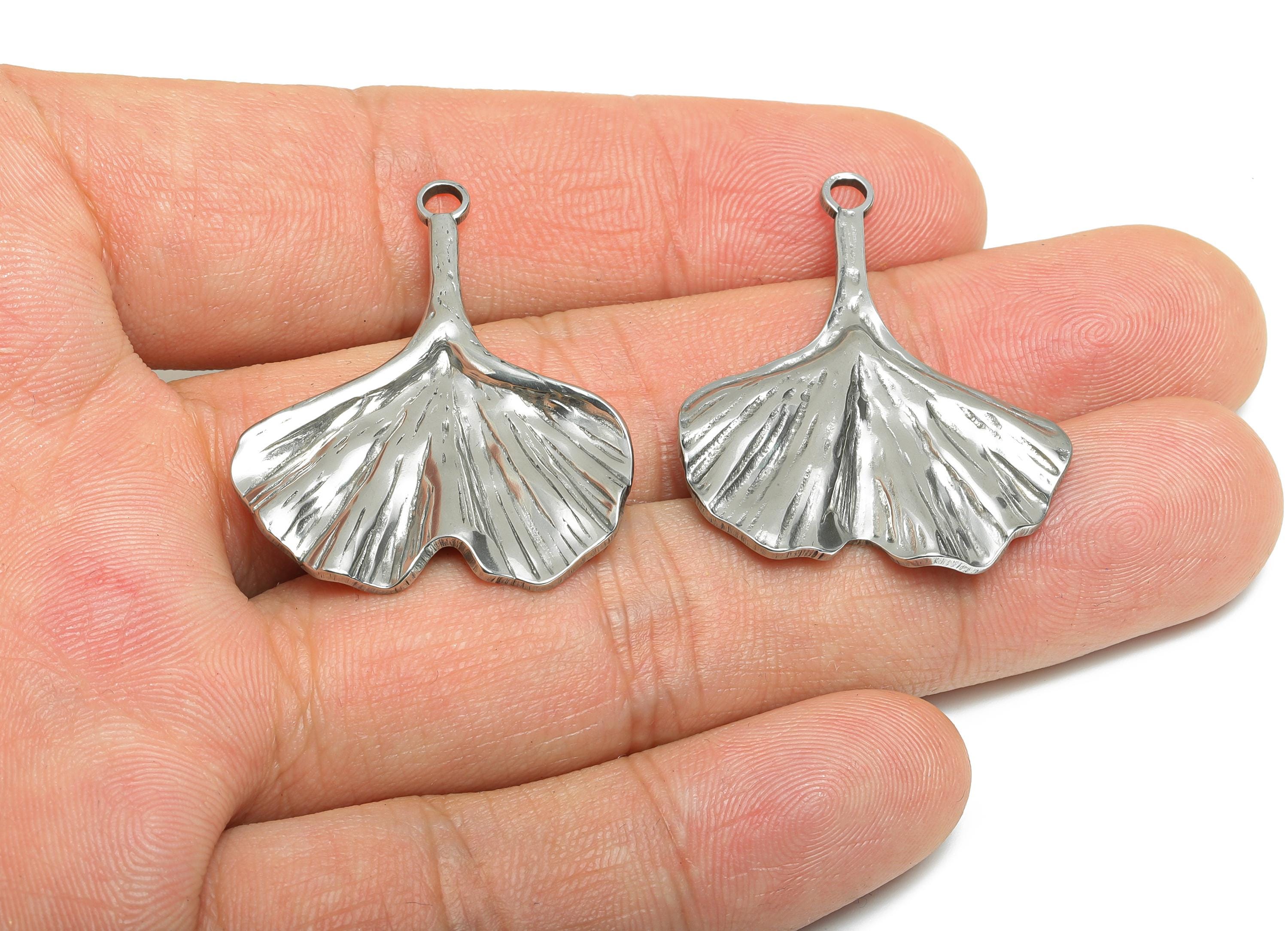 Steel Ginkgo Leaf Charms - Botanical Leaf Necklace Pendant - Nature-Inspired Accessories - Steel Jewelry DIY - 35.9x28.8x2.45mm - SS2114 - DOMEDBAZAAR