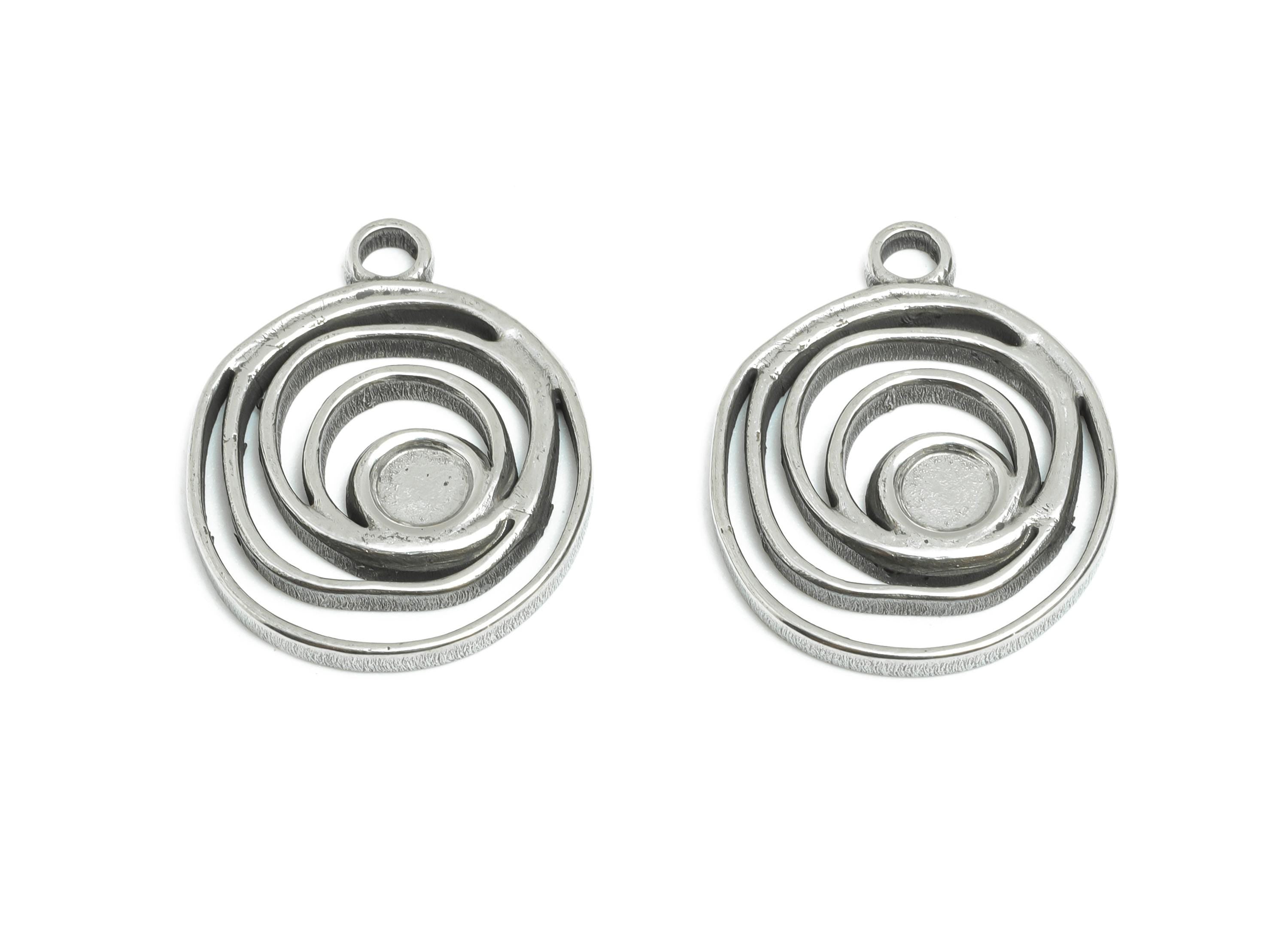 Steel Spiral Pendant - Steel Abstract Swirl Cabochon Jewelry - Round Hollow Charm For DIY Making - Stainless Steel - 21x16x1.8mm - SS2112 - DOMEDBAZAAR