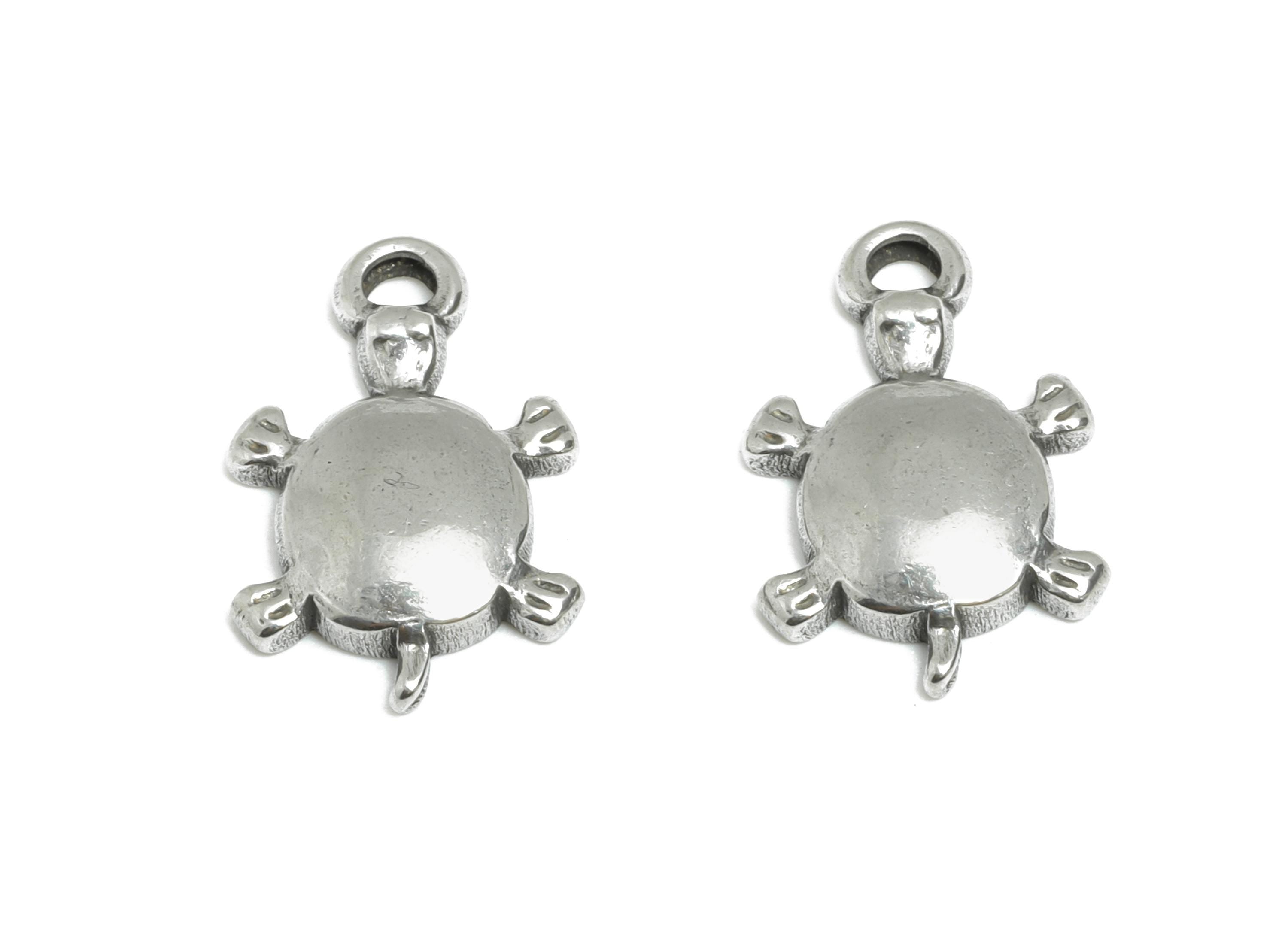 Steel Turtle Charms - Marine Life Turtle Pendant - Beach-Themed Animal Jewelry Component - Steel Findings - 15.88x10.4x2.6mm - SS2122 - DOMEDBAZAAR