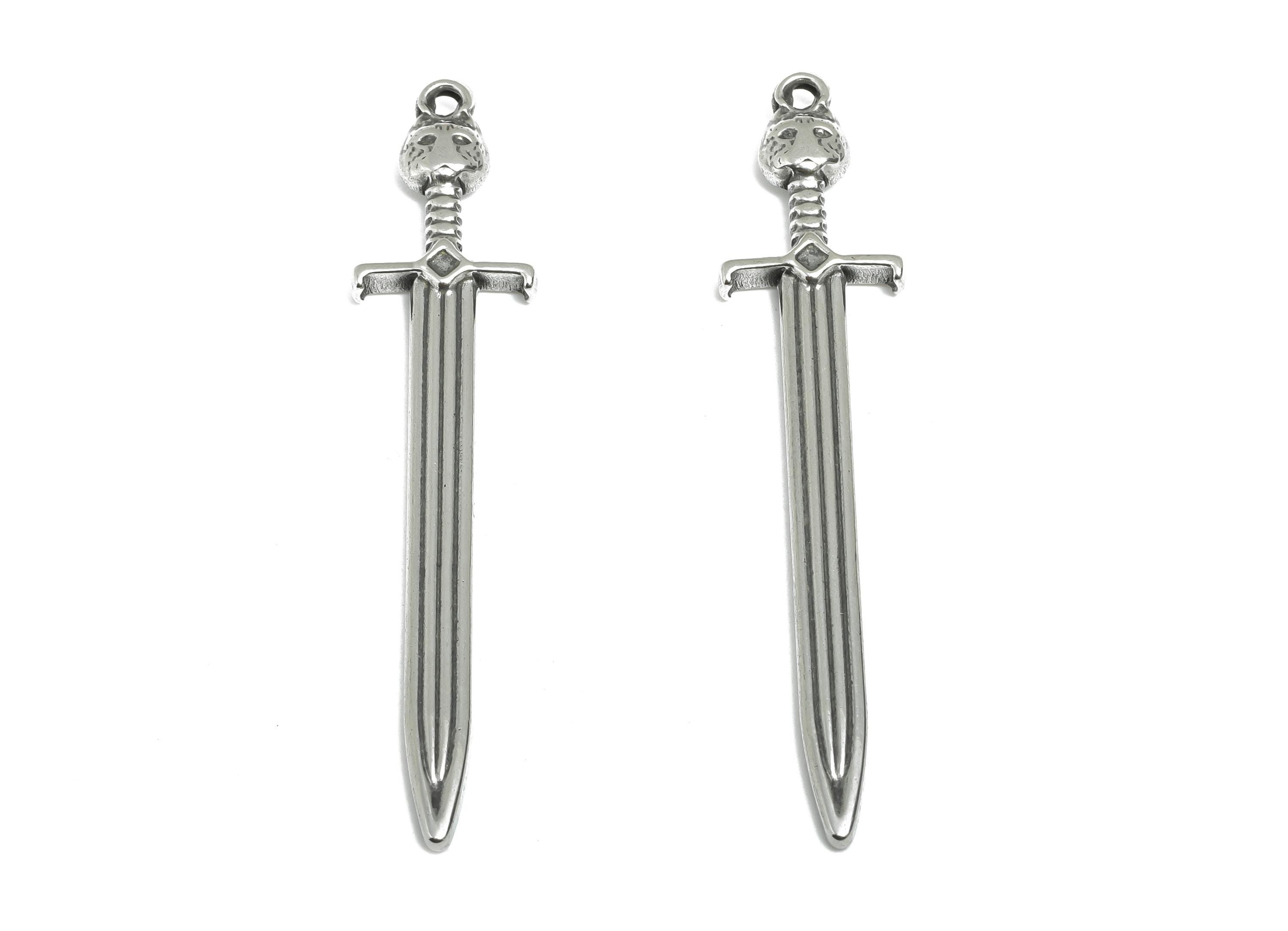 Steel Sword Pendant - Steel Medieval Sword Charm - Gothic Dagger Necklace For DIY Making - Excalibur Sword Charm - 66x14x4.21mm - SS2102 - DOMEDBAZAAR