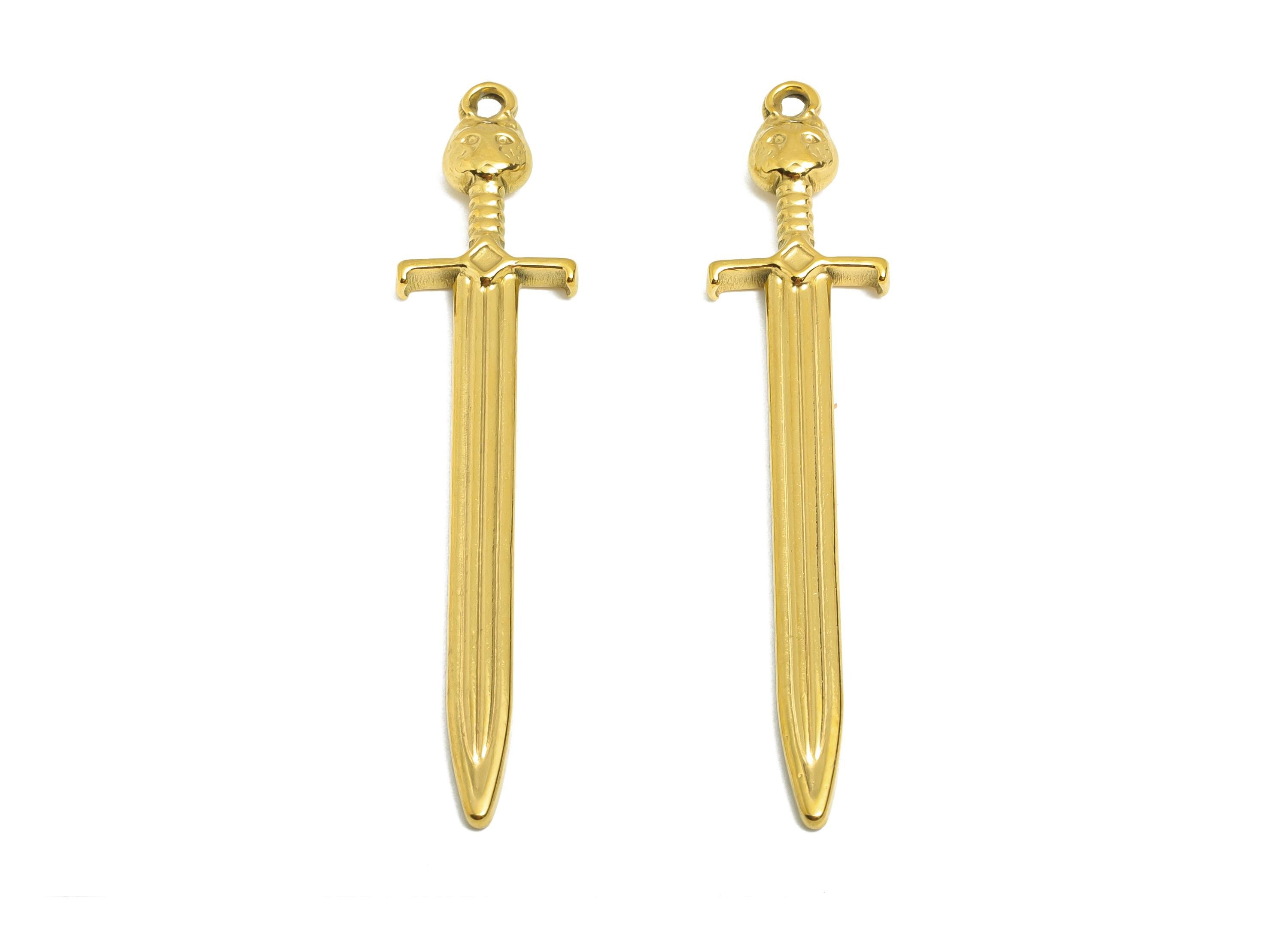 Steel Sword Pendant - Steel Medieval Sword Charm - Gothic Dagger Necklace For DIY Making - Excalibur Sword Charm - 66x14x4.21mm - SS2102G - DOMEDBAZAAR