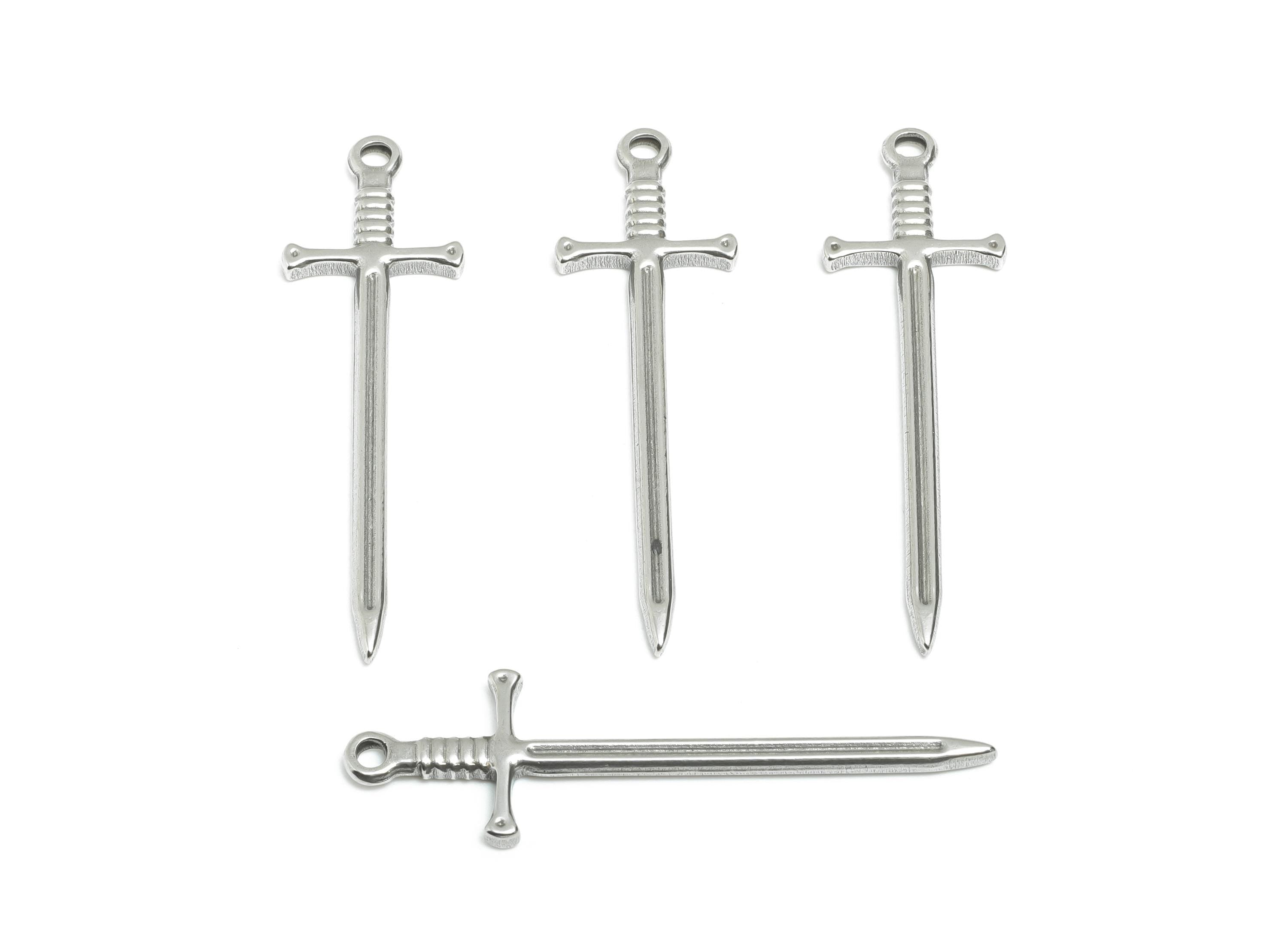 Steel Sword Pendant - Steel Medieval Sword Charm - Gothic Dagger Necklace For DIY Making - Excalibur Sword Charm - 44x13x2.19mm - SS2106 - DOMEDBAZAAR