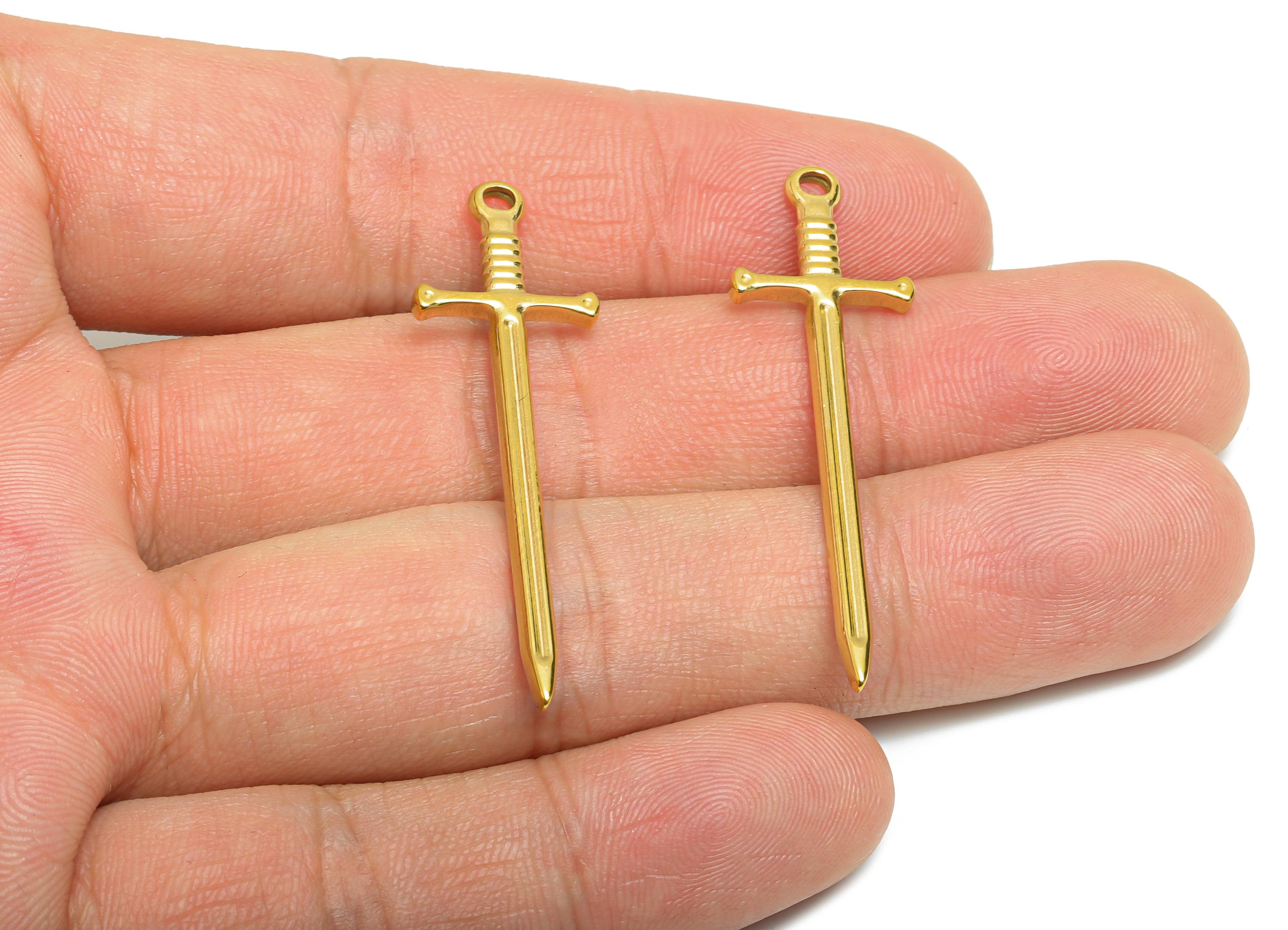 Cosplay Sword Necklace- Steel Medieval Sword Charm - Gothic Dagger For Necklace - Excalibur Sword Charm - 44x13x2.19mm - SS2106G - DOMEDBAZAAR