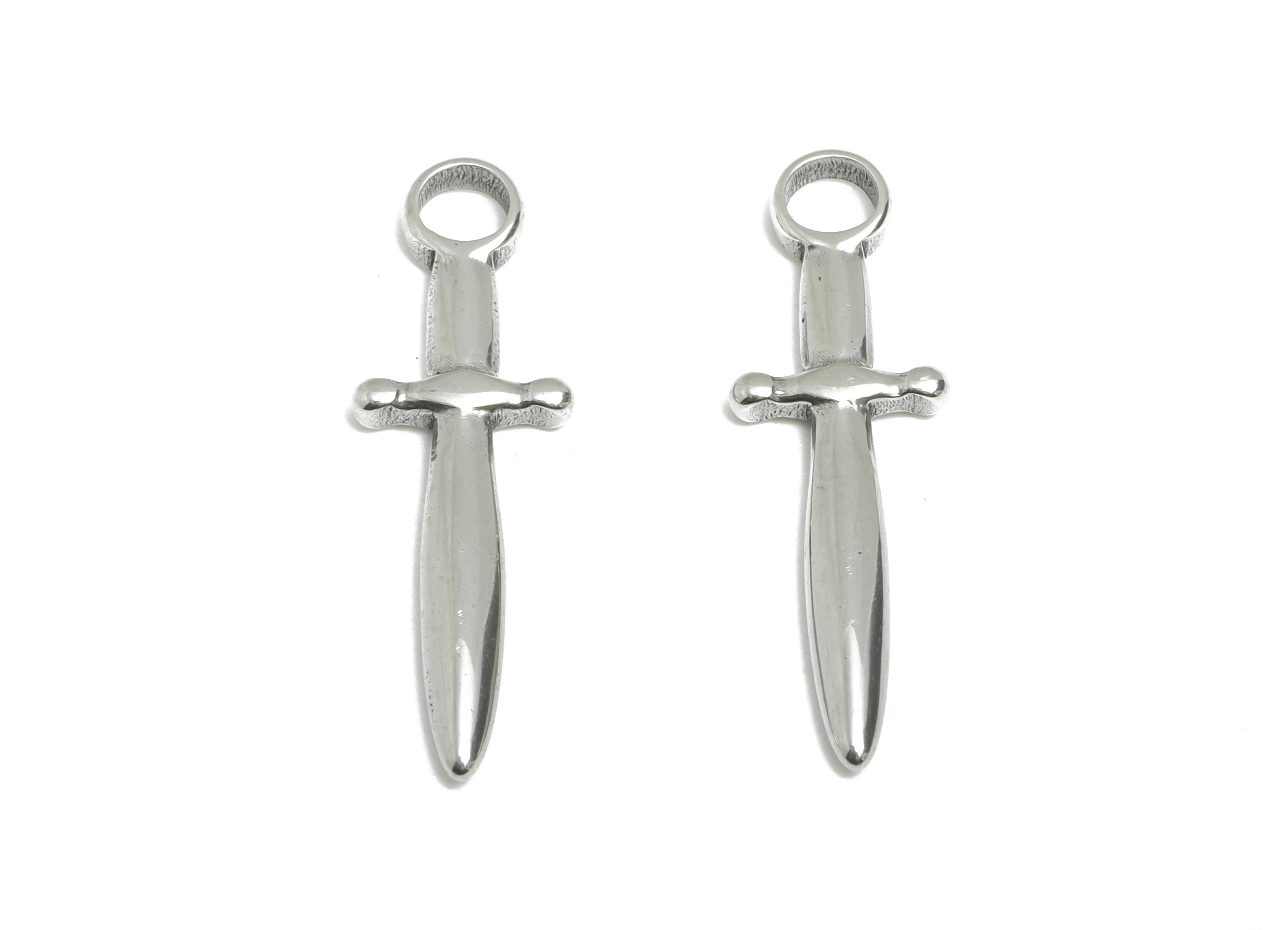 Steel Mini Sword Pendant - Knight Blade Pendant - Stainless Steel Sword Charm - Medieval Dagger Necklace - Sword Charm - 27x8x2.2mm - SS2129 - DOMEDBAZAAR