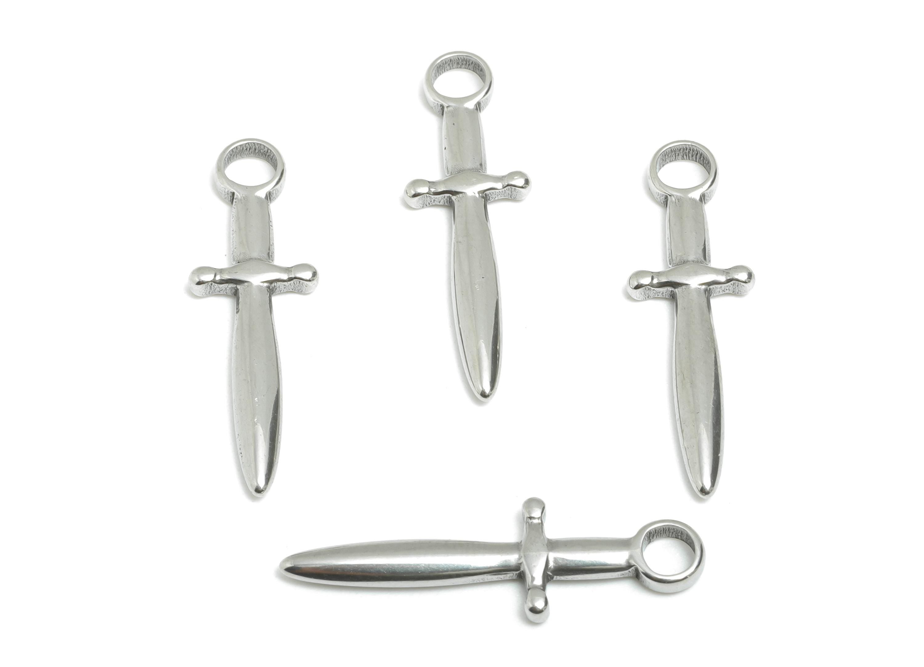 Steel Mini Sword Pendant - Knight Blade Pendant - Stainless Steel Sword Charm - Medieval Dagger Necklace - Sword Charm - 27x8x2.2mm - SS2129 - DOMEDBAZAAR