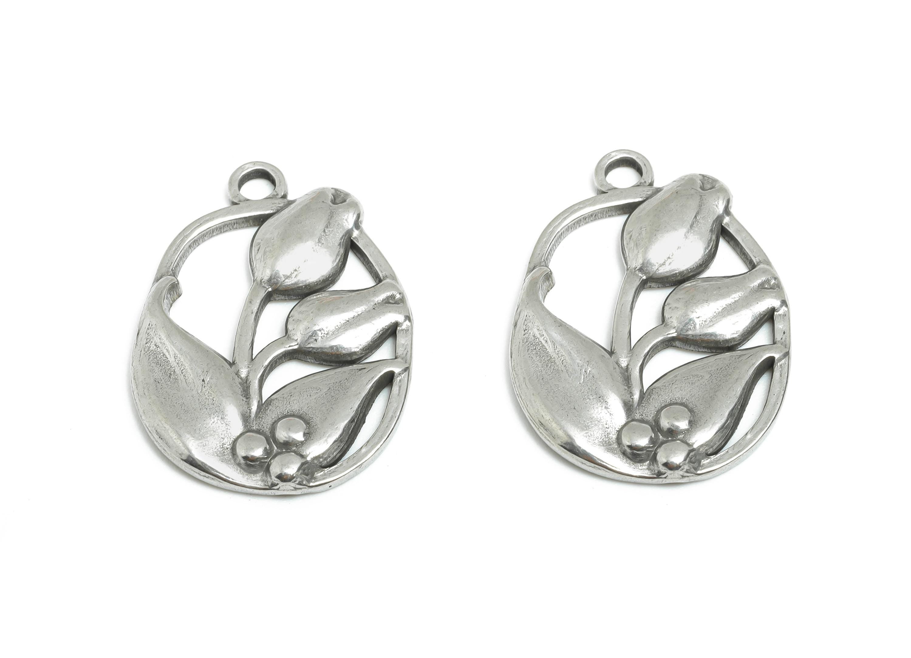 Steel Tulip Charm - Elegant Floral Necklace Pendant - Delicate Botanical Jewelry Component - Springtime Jewelry - 24.12x17.47x2.5mm - SS2111 - DOMEDBAZAAR