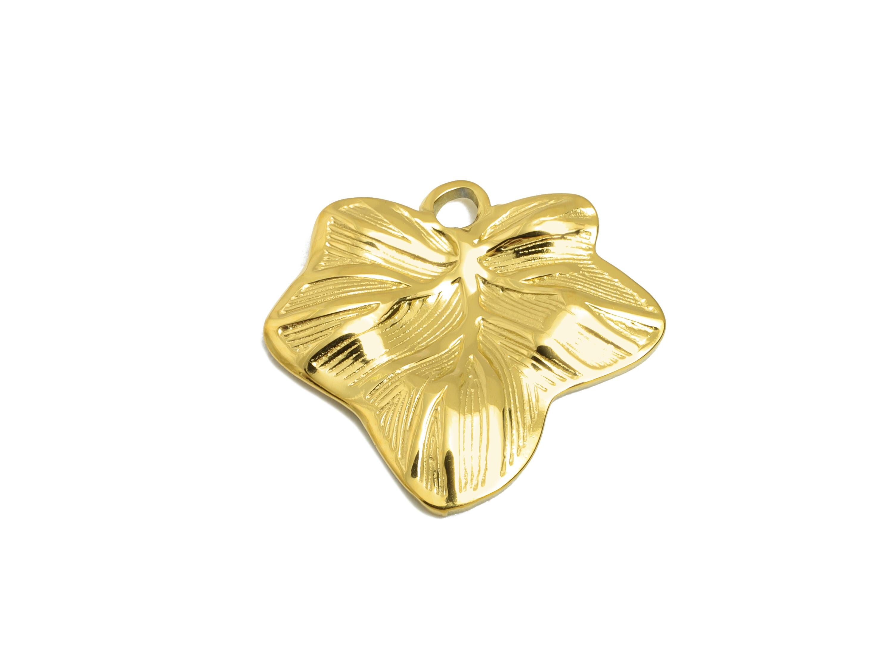 Steel Ivy Leaf Charm - Elegant Leaf Necklace Charm - Stainless Steel Leaf Charm - Vine Leaf Pendant - Gold Tone Plating - 18x19x2mm -SS2128G
