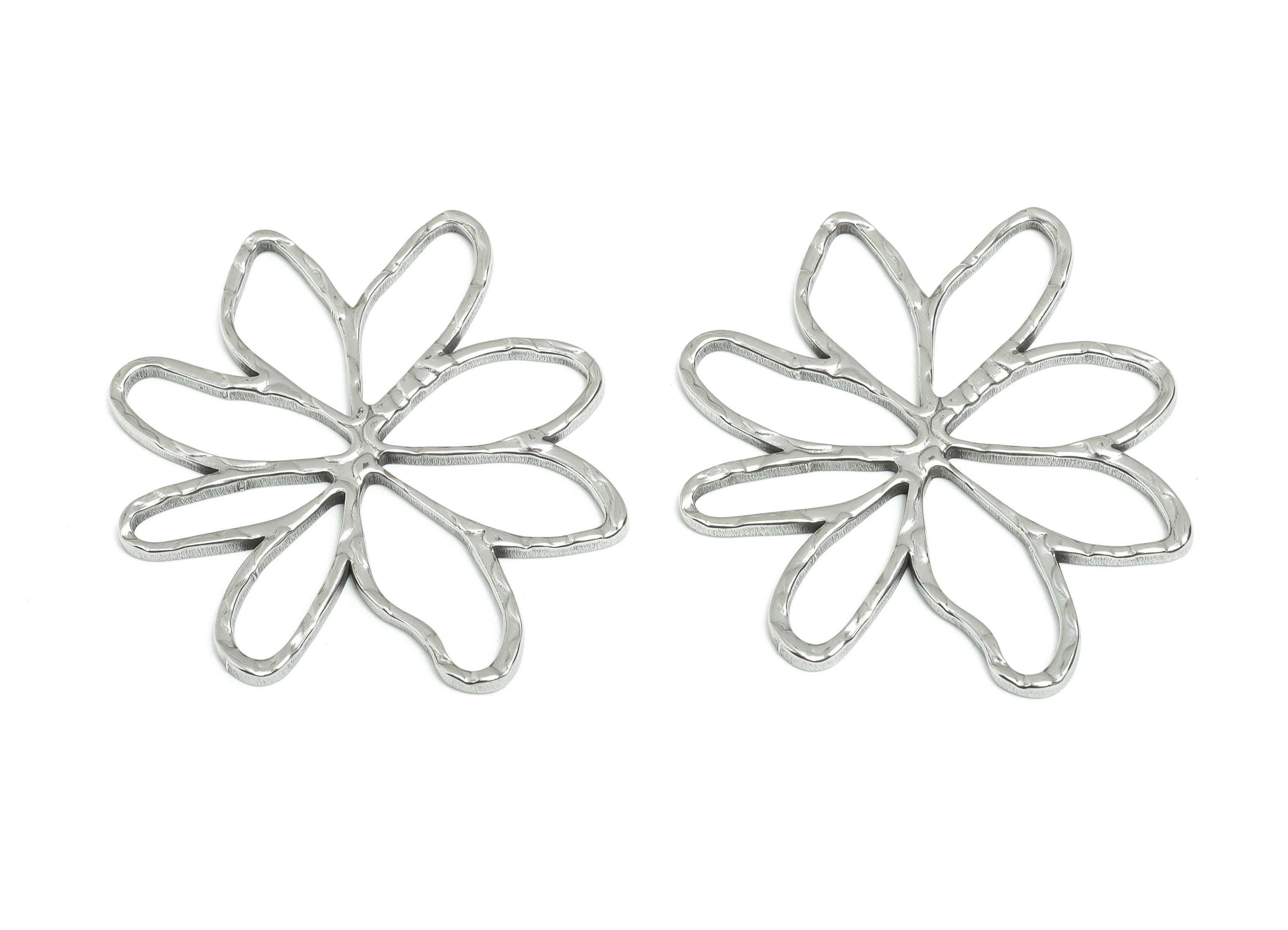 Steel Flower Pendant - Hollow Botanical Floral Necklace Pendant - Spring Blossom Jewelry - DIY Making Supplies - 42.48x37x1.63mm - SS2101 - DOMEDBAZAAR