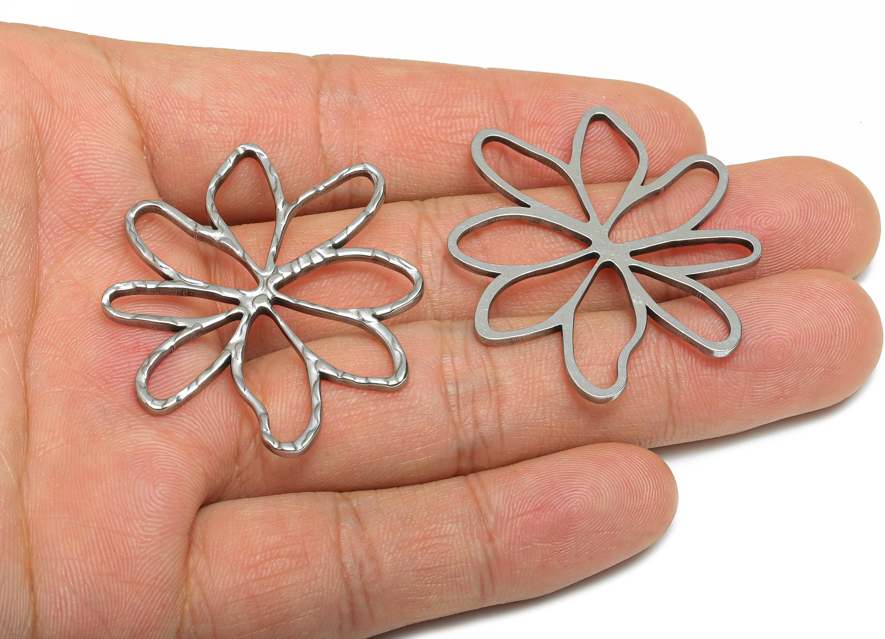 Steel Flower Pendant - Hollow Botanical Floral Necklace Pendant - Spring Blossom Jewelry - DIY Making Supplies - 42.48x37x1.63mm - SS2101 - DOMEDBAZAAR